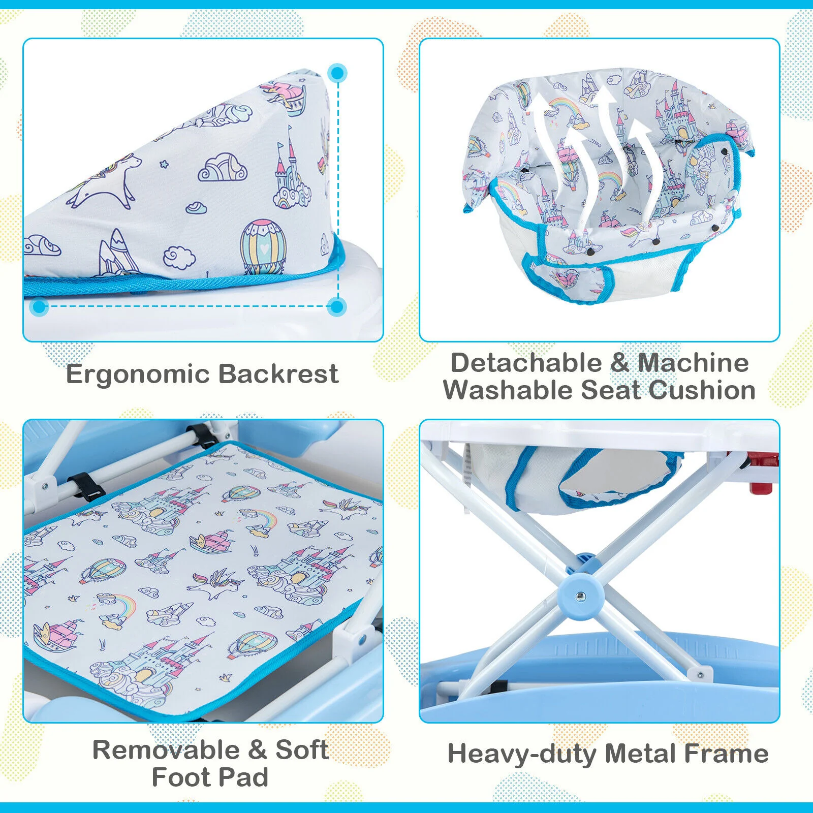 BABY JOY Foldable 6 in 1 Baby Walker Adjustable Toddler Walker Activity Center - Image 6