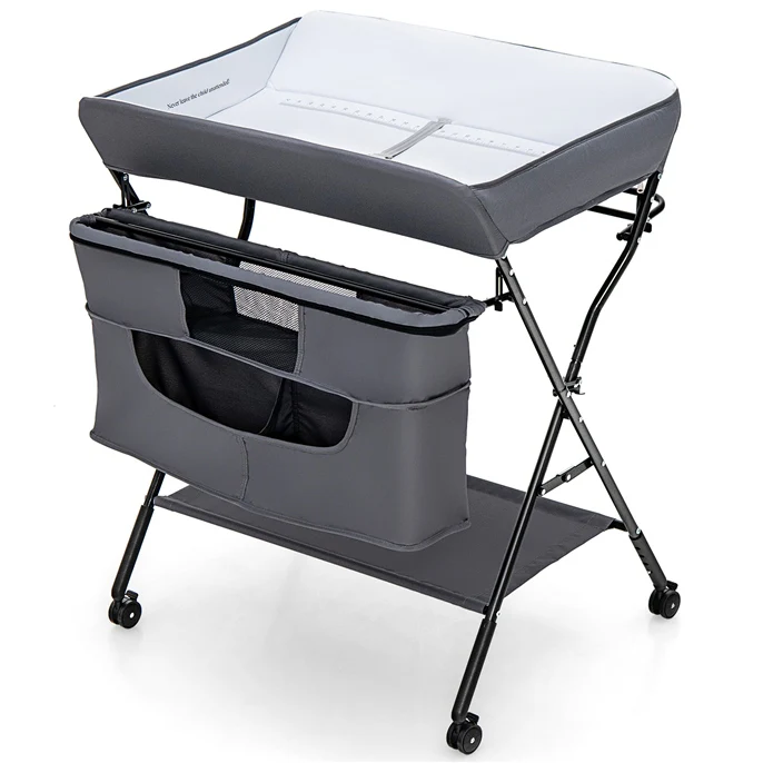 BABY JOY Foldable Baby Changing Table, 4-in-1 Diaper Station w/4 Adjustable Heights & 4 Lockable Wheels - Image 10
