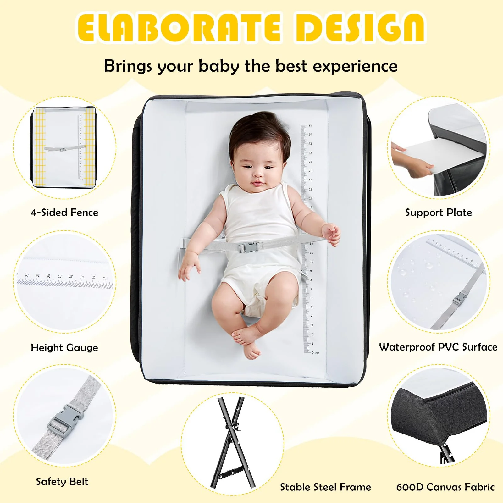 BABY JOY Foldable Baby Changing Table, 4-in-1 Diaper Station w/4 Adjustable Heights & 4 Lockable Wheels - Image 5