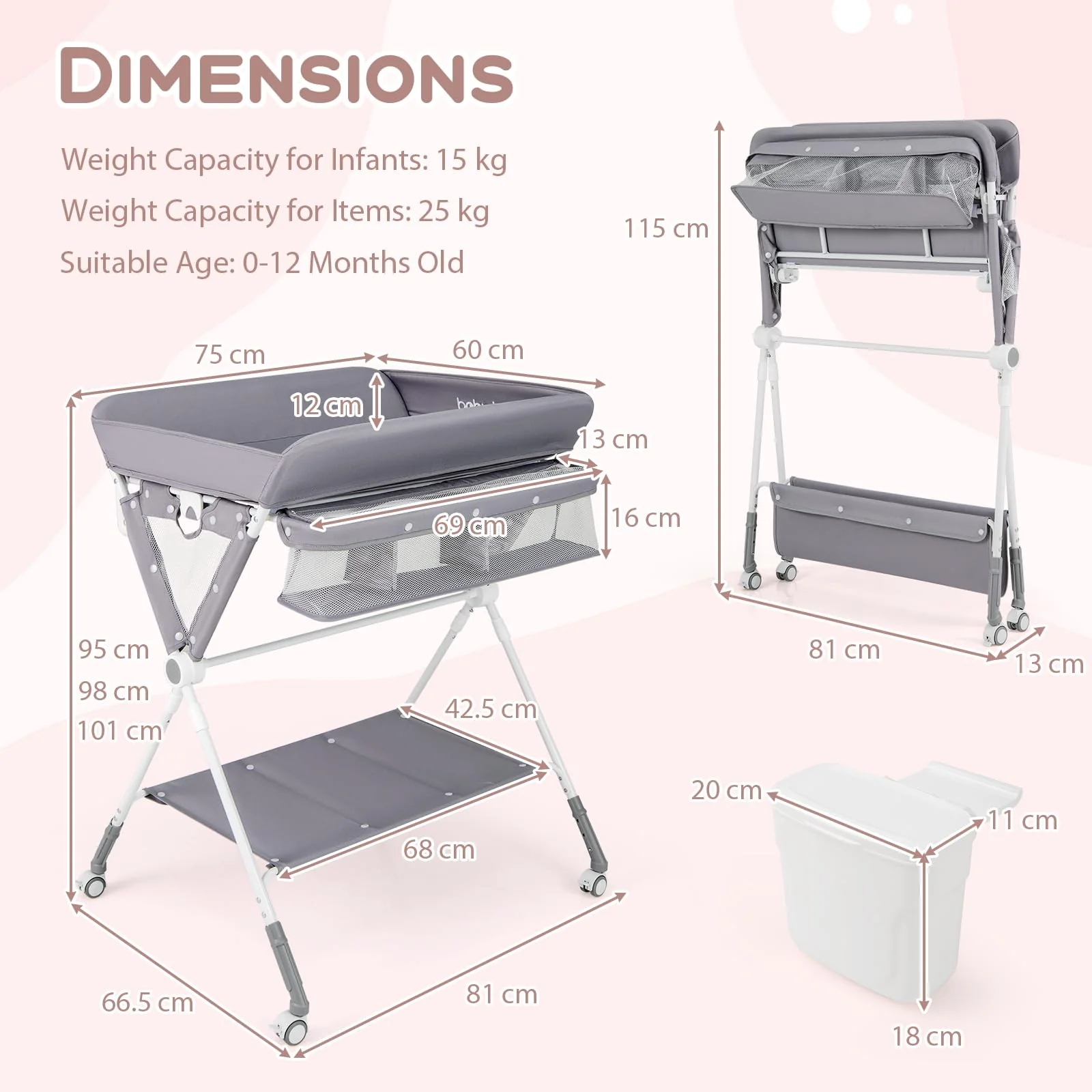 BABY JOY Foldable Baby Changing Table - Image 5