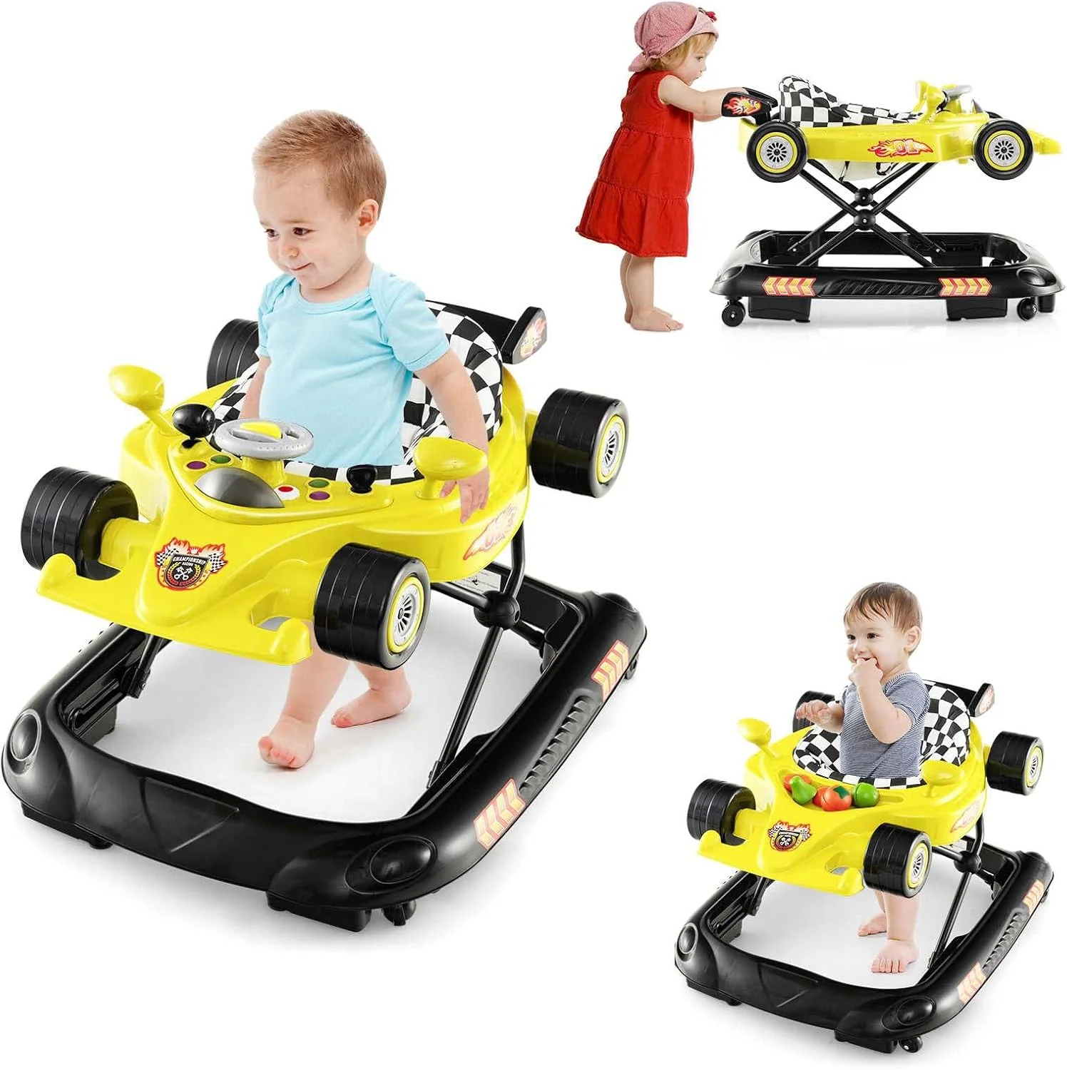 BABY JOY Foldable Baby Walker Adjustable Infant Walker W/Detachable Music Tray - Image 11