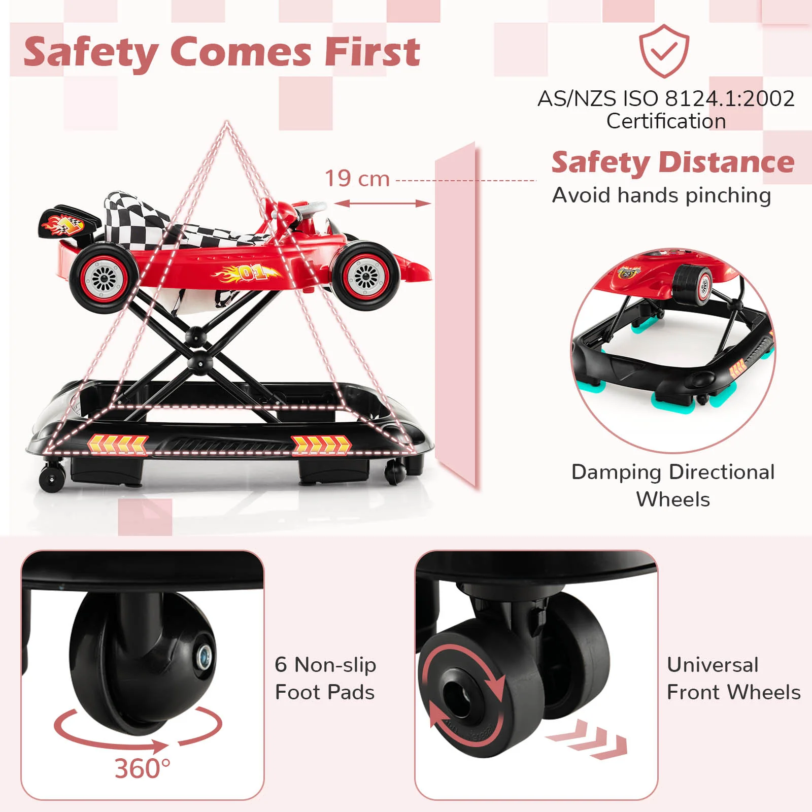 BABY JOY Foldable Baby Walker Adjustable Infant Walker W/Detachable Music Tray - Image 5