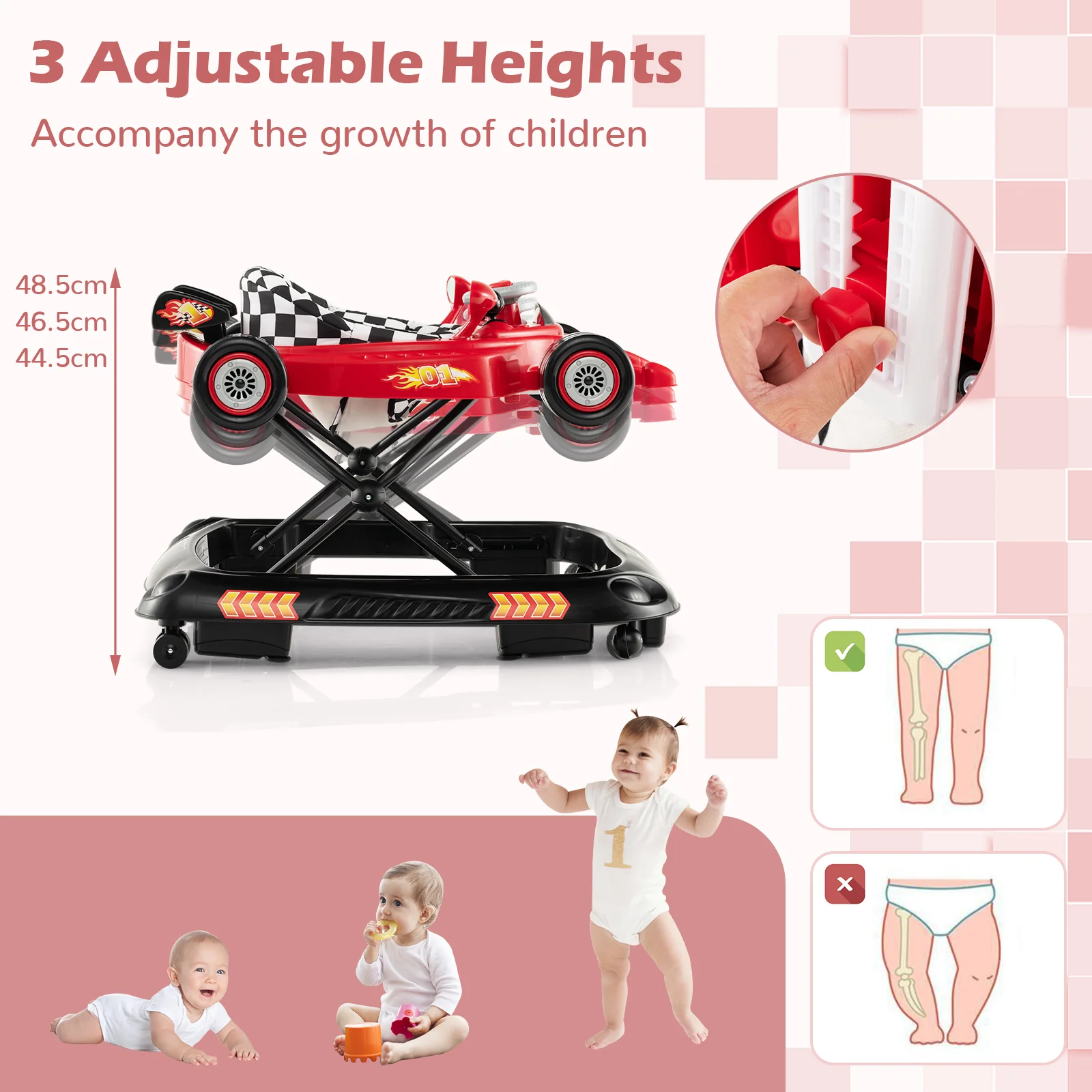 BABY JOY Foldable Baby Walker Adjustable Infant Walker W/Detachable Music Tray - Image 6