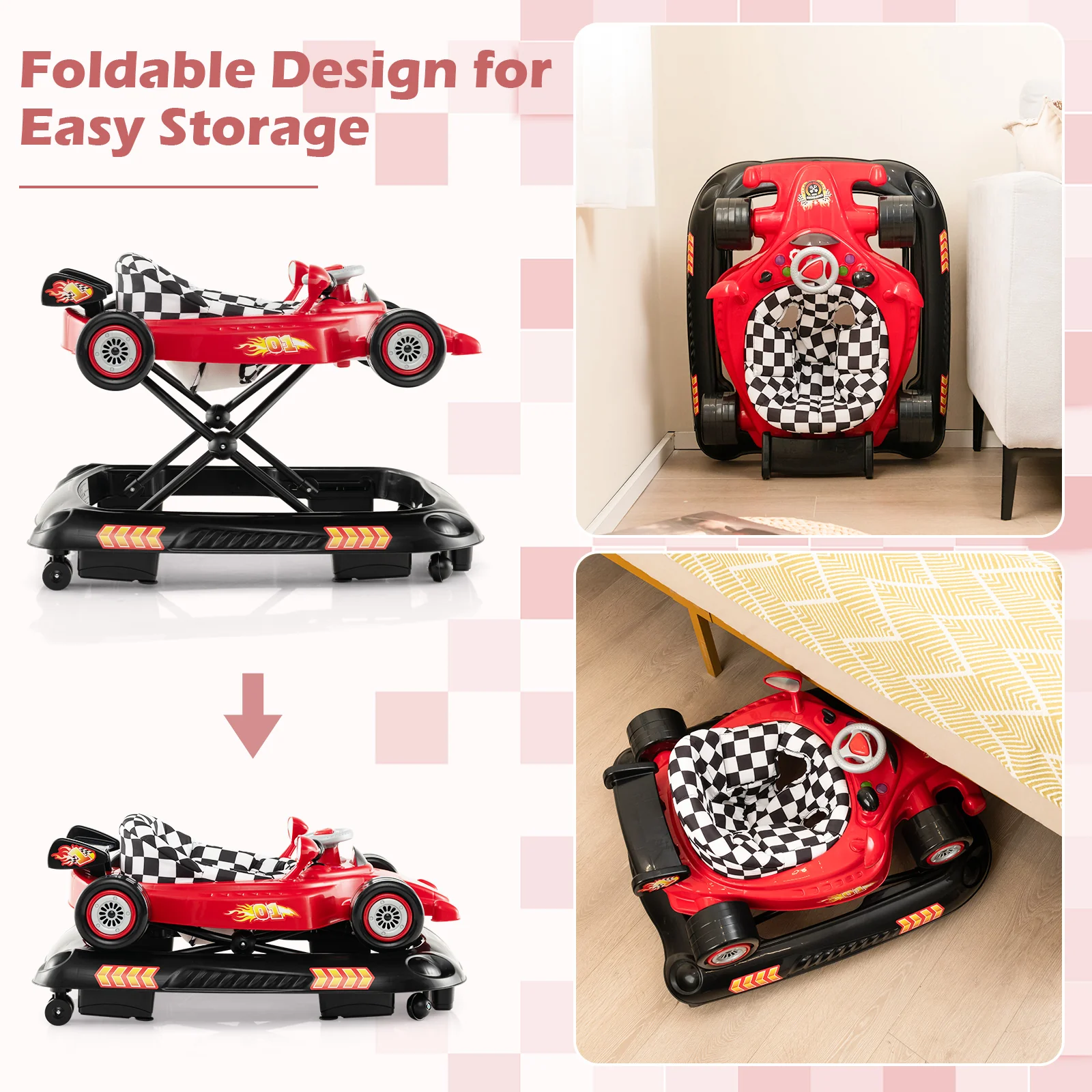 BABY JOY Foldable Baby Walker Adjustable Infant Walker W/Detachable Music Tray - Image 7