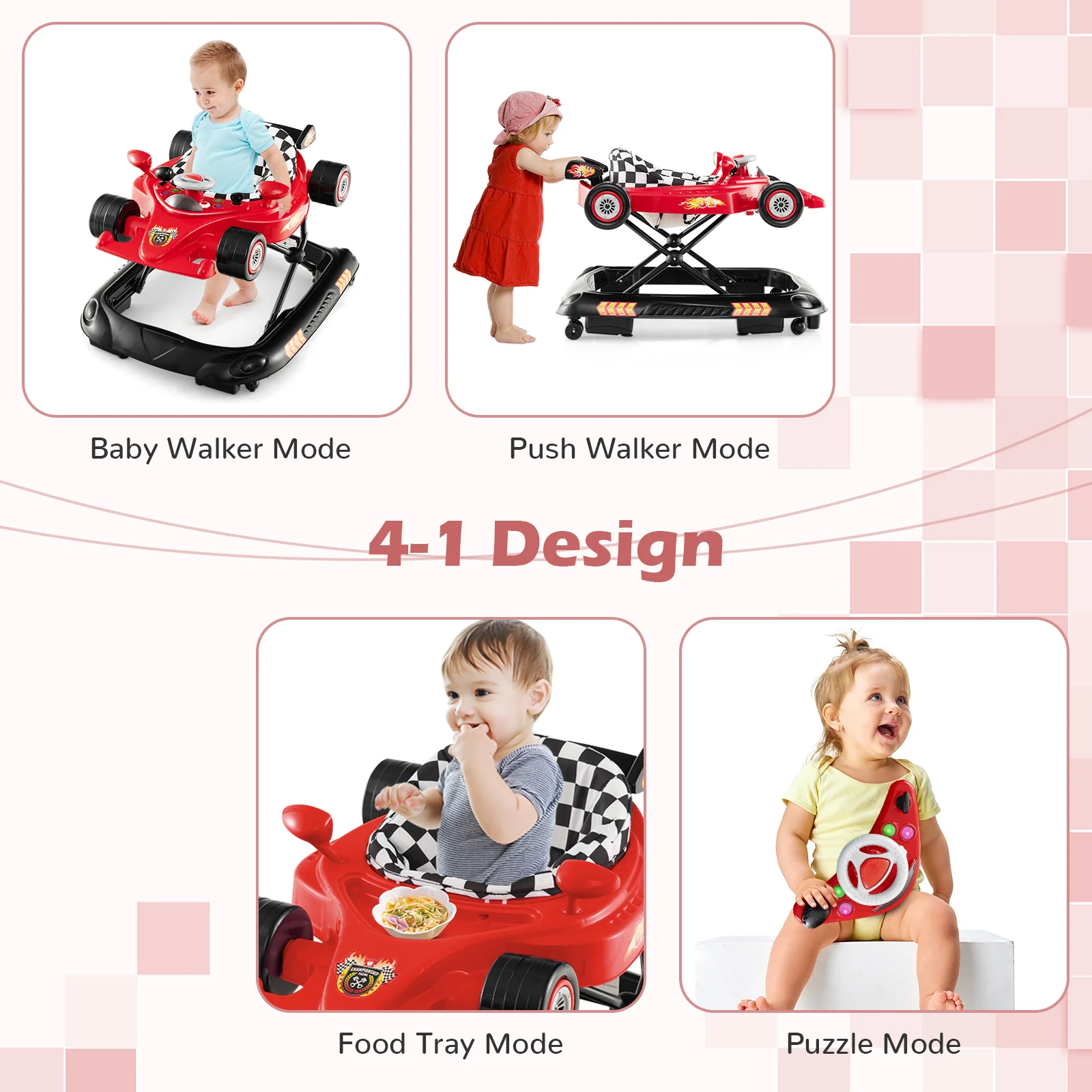 BABY JOY Foldable Baby Walker Adjustable Infant Walker W/Detachable Music Tray - Image 8