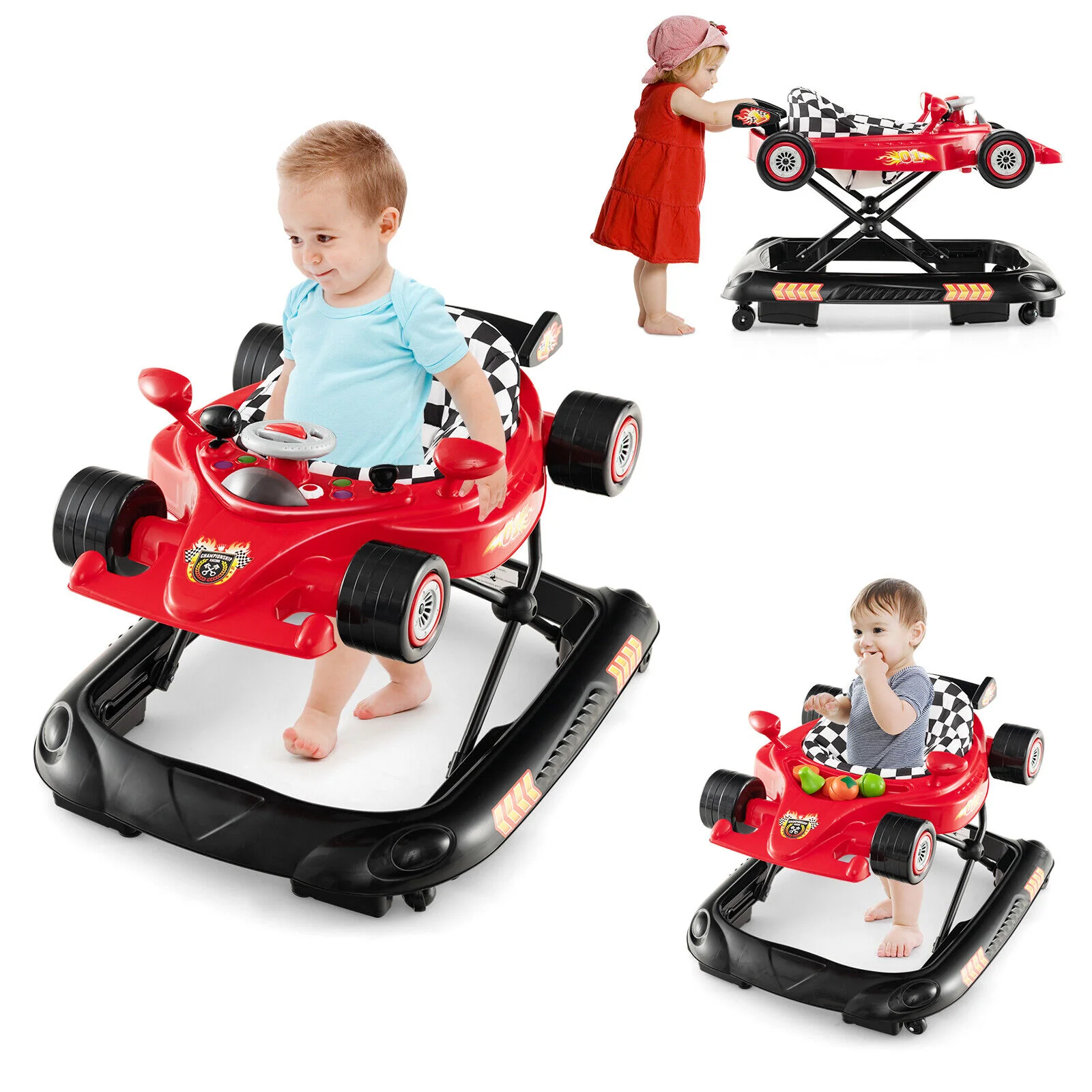 BABY JOY Foldable Baby Walker Adjustable Infant Walker W/Detachable Music Tray - Image 9