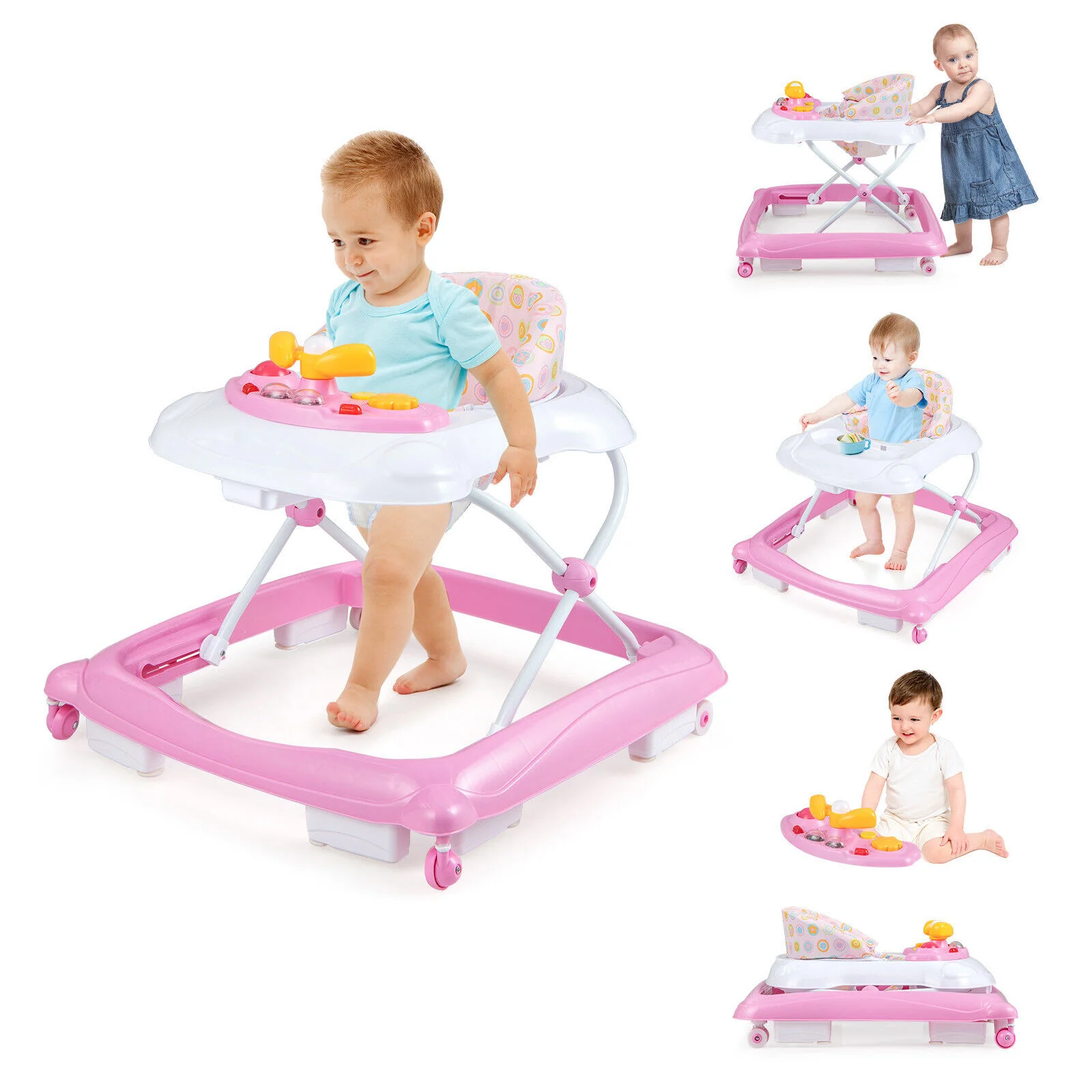 BABY JOY Foldable Baby Walker Adjustable Toddler Activity Center Push Walker - Image 11