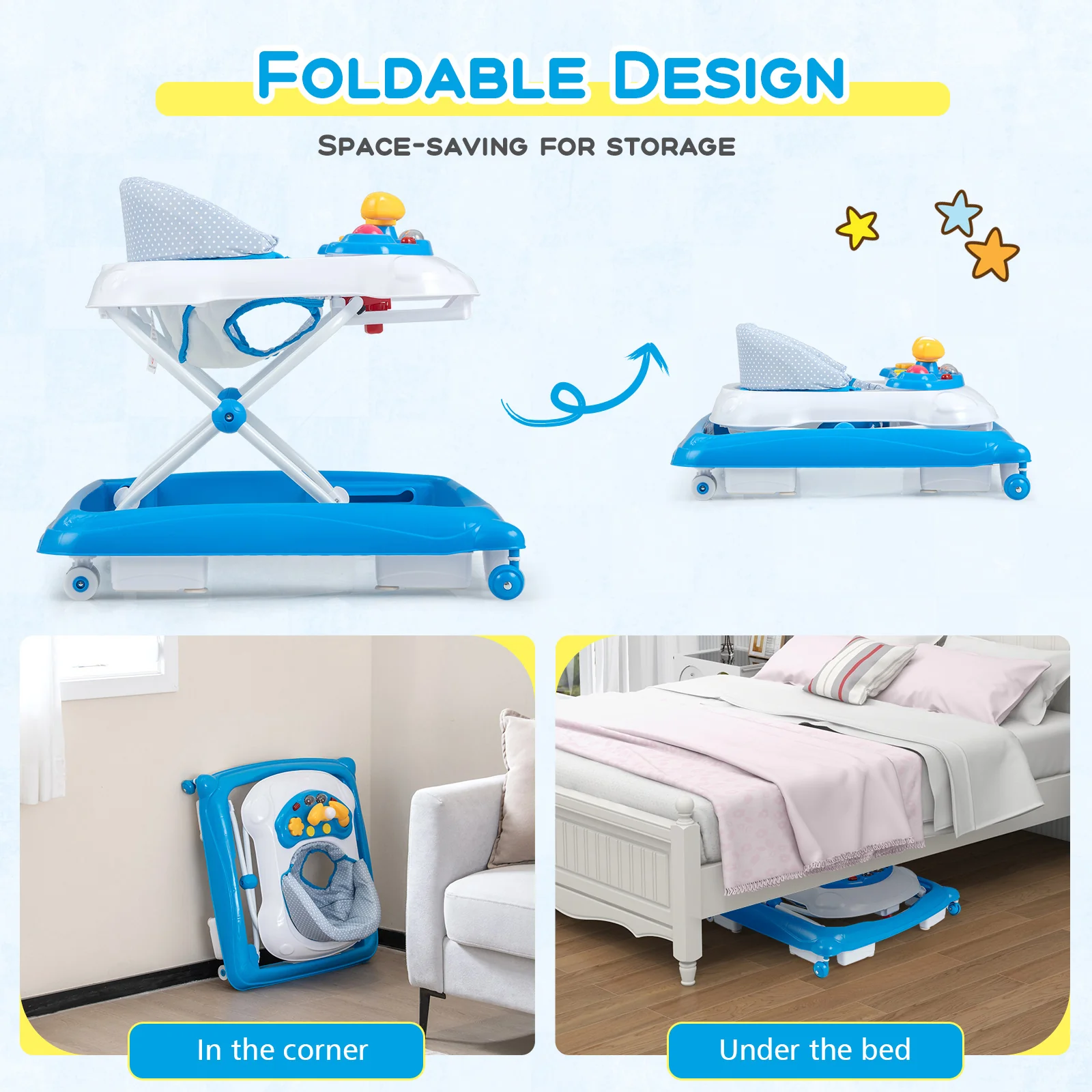 BABY JOY Foldable Baby Walker Adjustable Toddler Activity Center Push Walker - Image 3