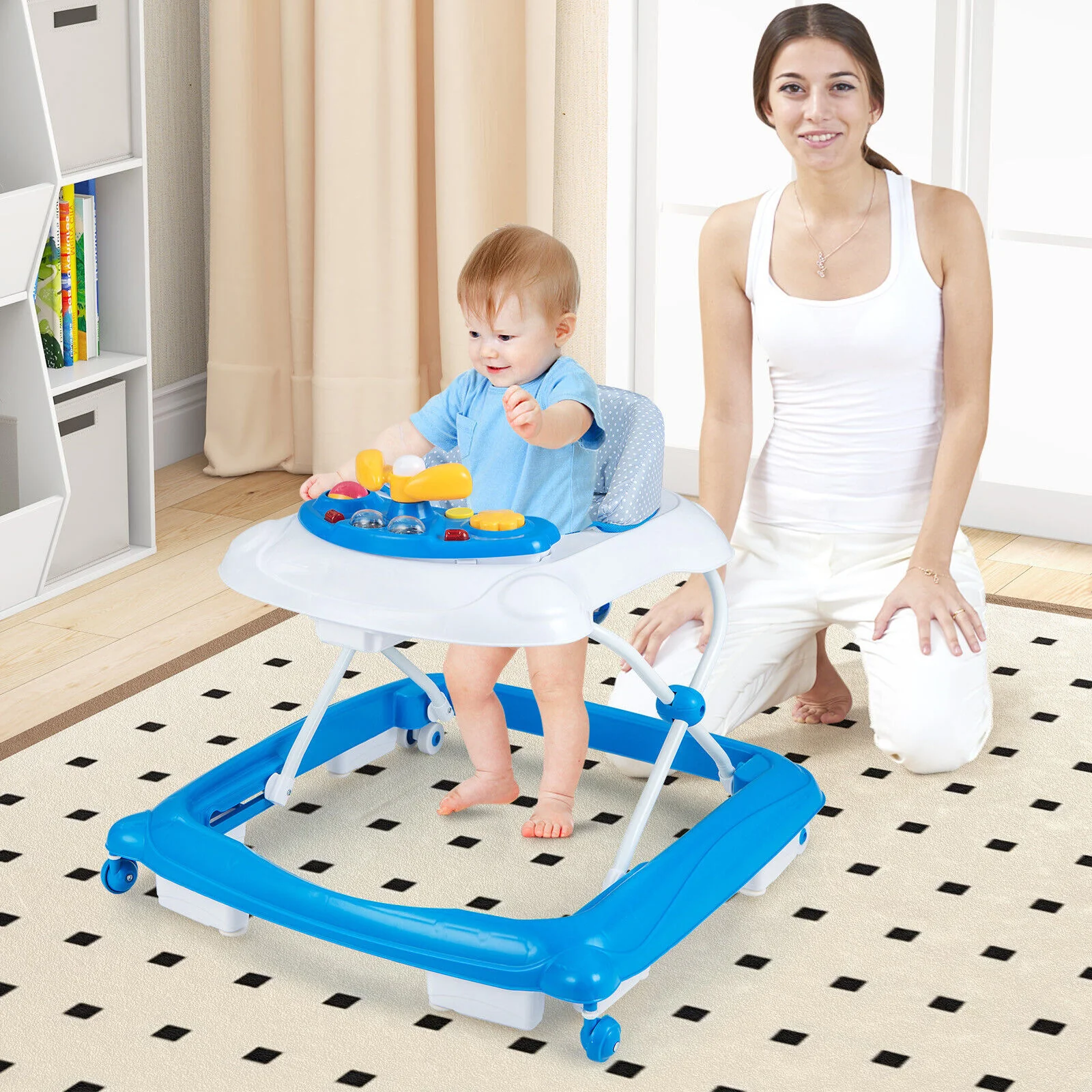 BABY JOY Foldable Baby Walker Adjustable Toddler Activity Center Push Walker - Image 4
