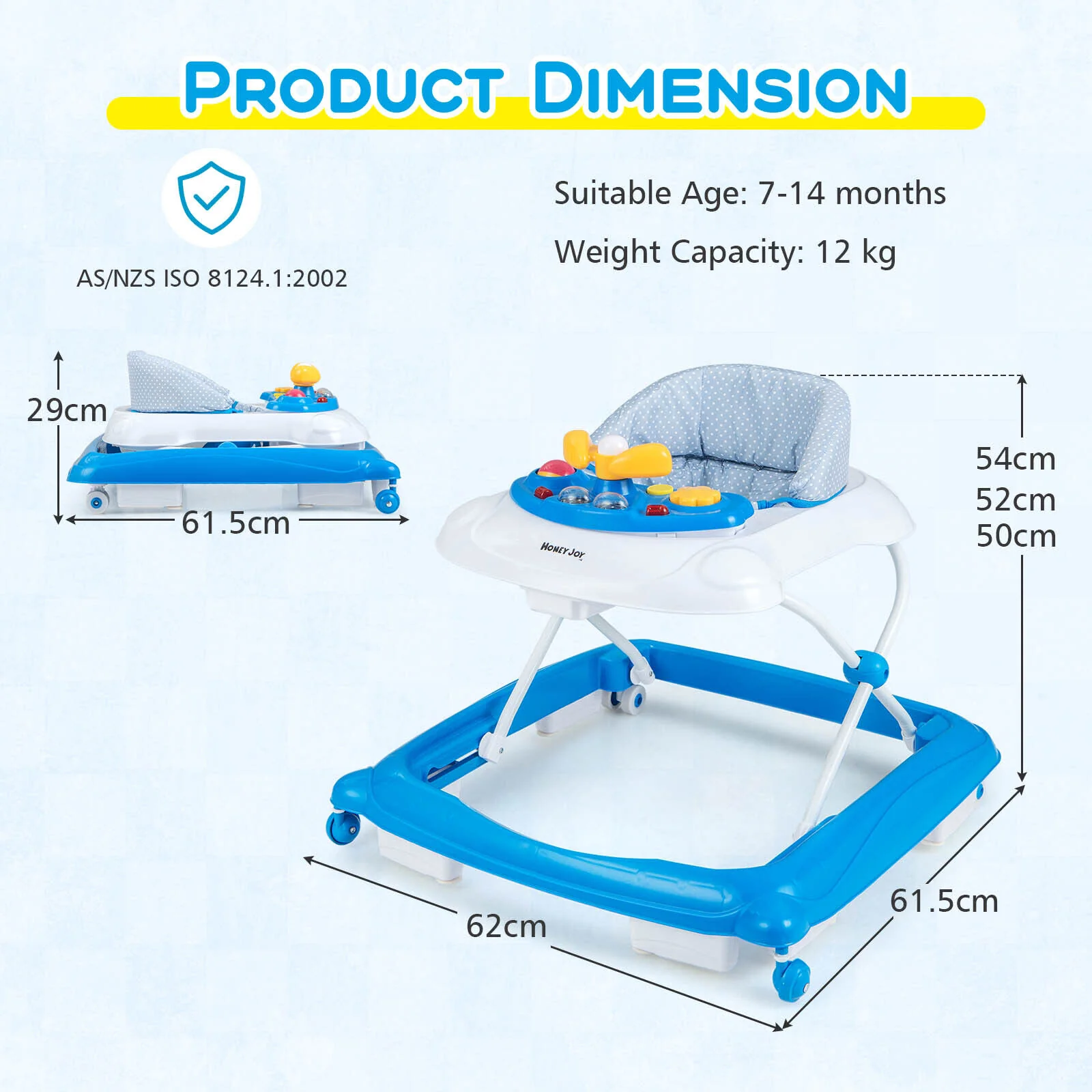 BABY JOY Foldable Baby Walker Adjustable Toddler Activity Center Push Walker - Image 5