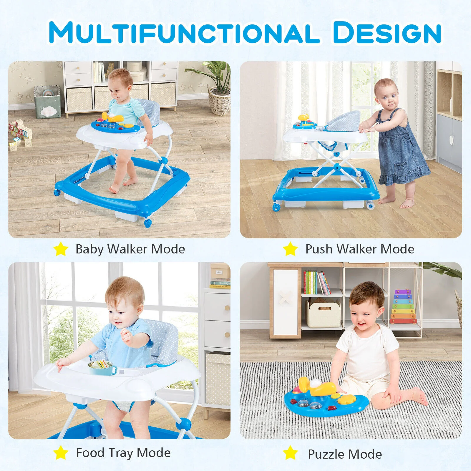 BABY JOY Foldable Baby Walker Adjustable Toddler Activity Center Push Walker - Image 6