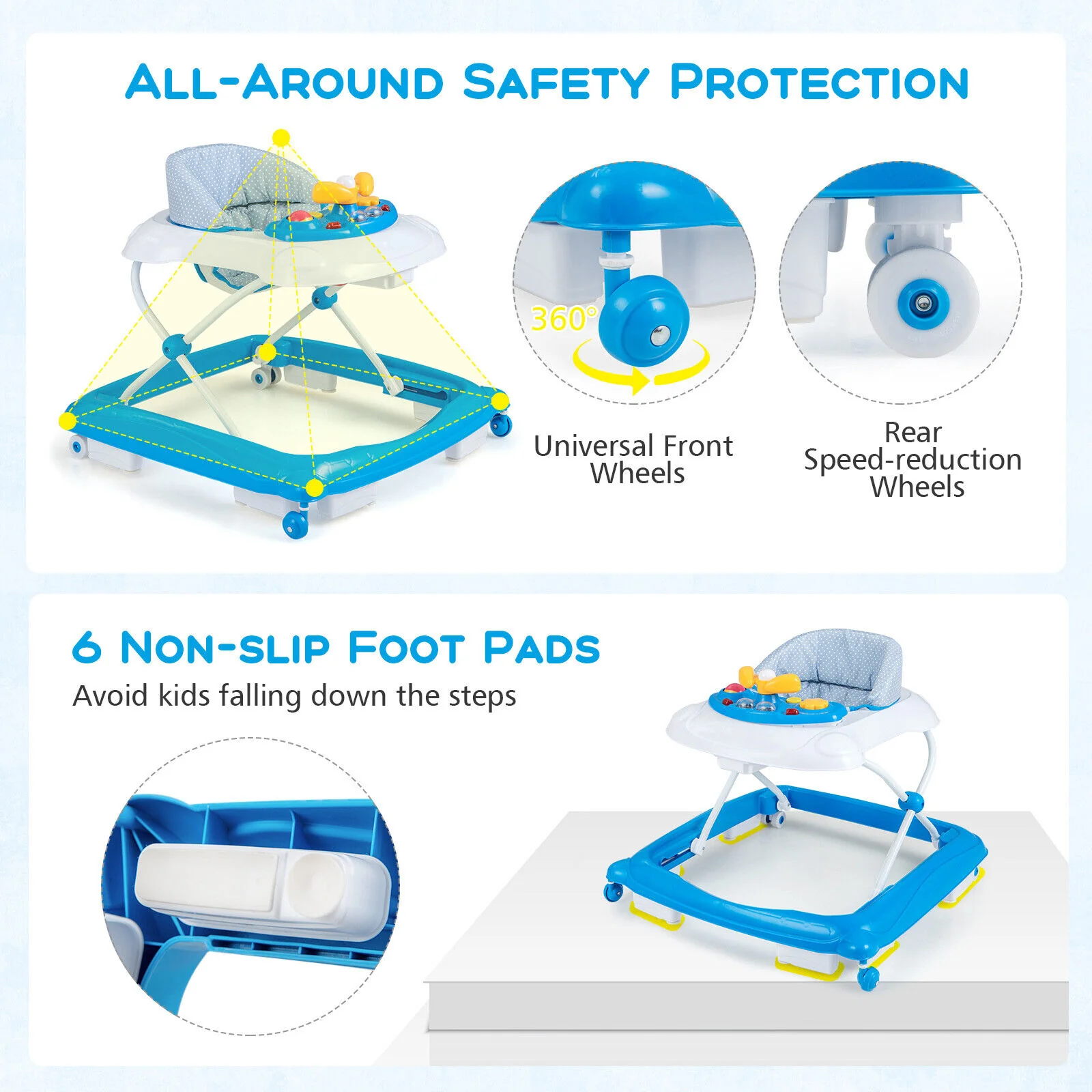BABY JOY Foldable Baby Walker Adjustable Toddler Activity Center Push Walker - Image 8