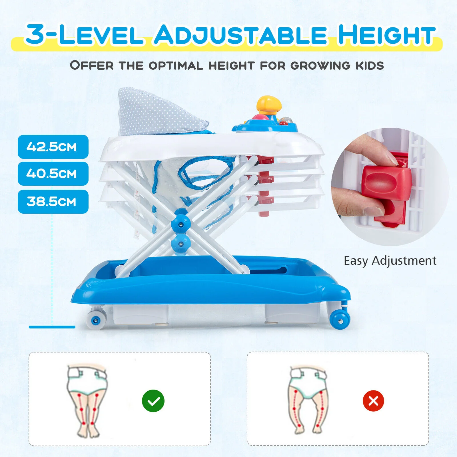 BABY JOY Foldable Baby Walker Adjustable Toddler Activity Center Push Walker - Image 9
