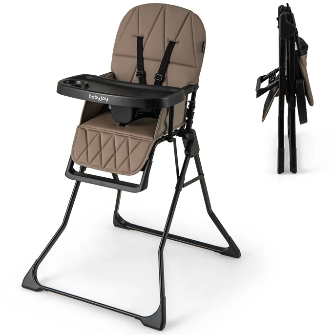 BABY JOY Foldable High Chair, Easy Clean Compact Highchair with Removable Adjustable Tray and PU Seat Cushion - Image 12