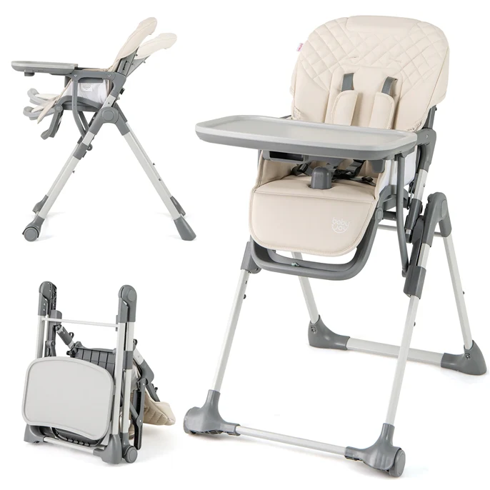 BABY JOY Foldable High Chair for Babies and Toddlers, Portable Adjustable Highchair with Footrest - Image 10