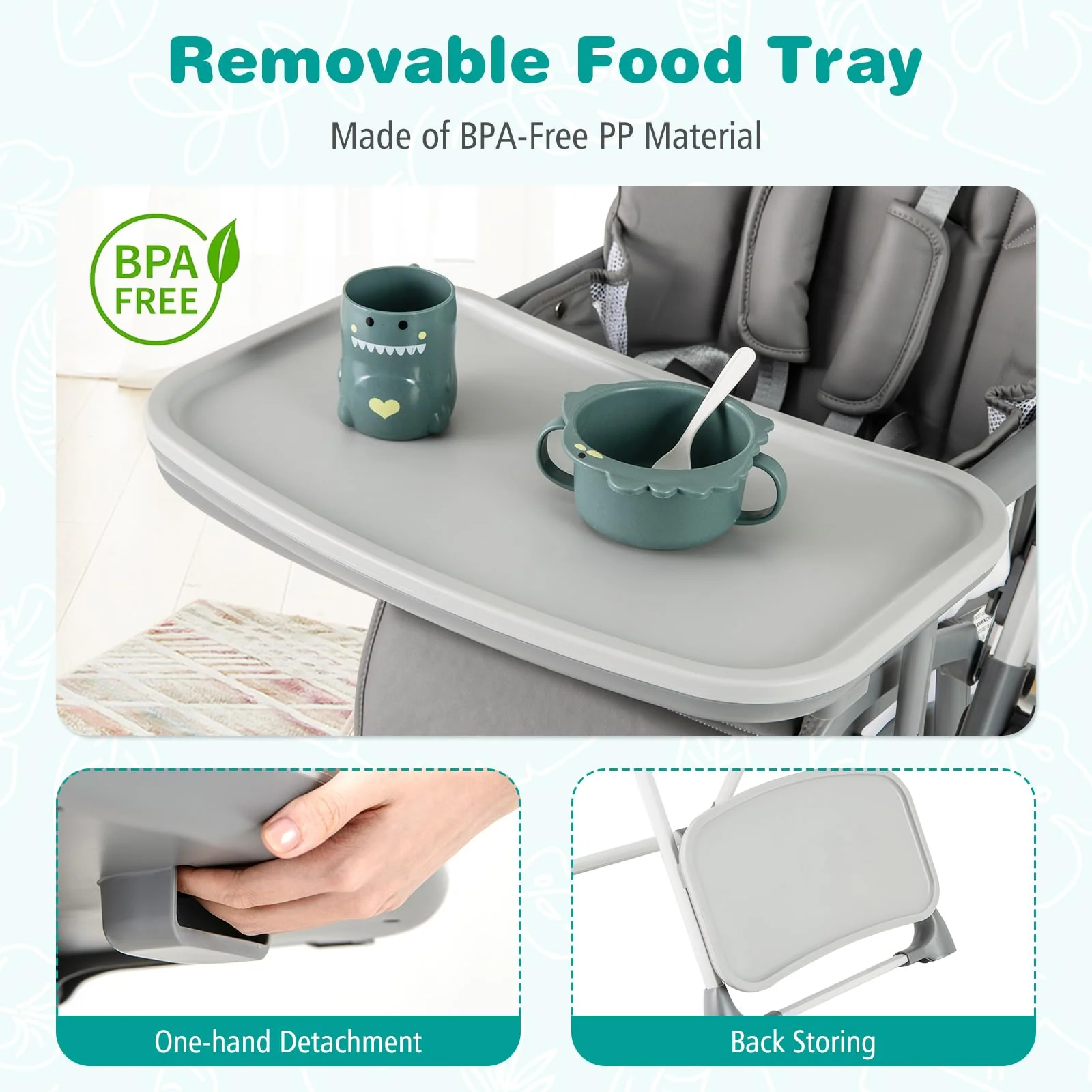 BABY JOY Foldable High Chair for Babies and Toddlers, Portable Adjustable Highchair with Footrest - Image 5