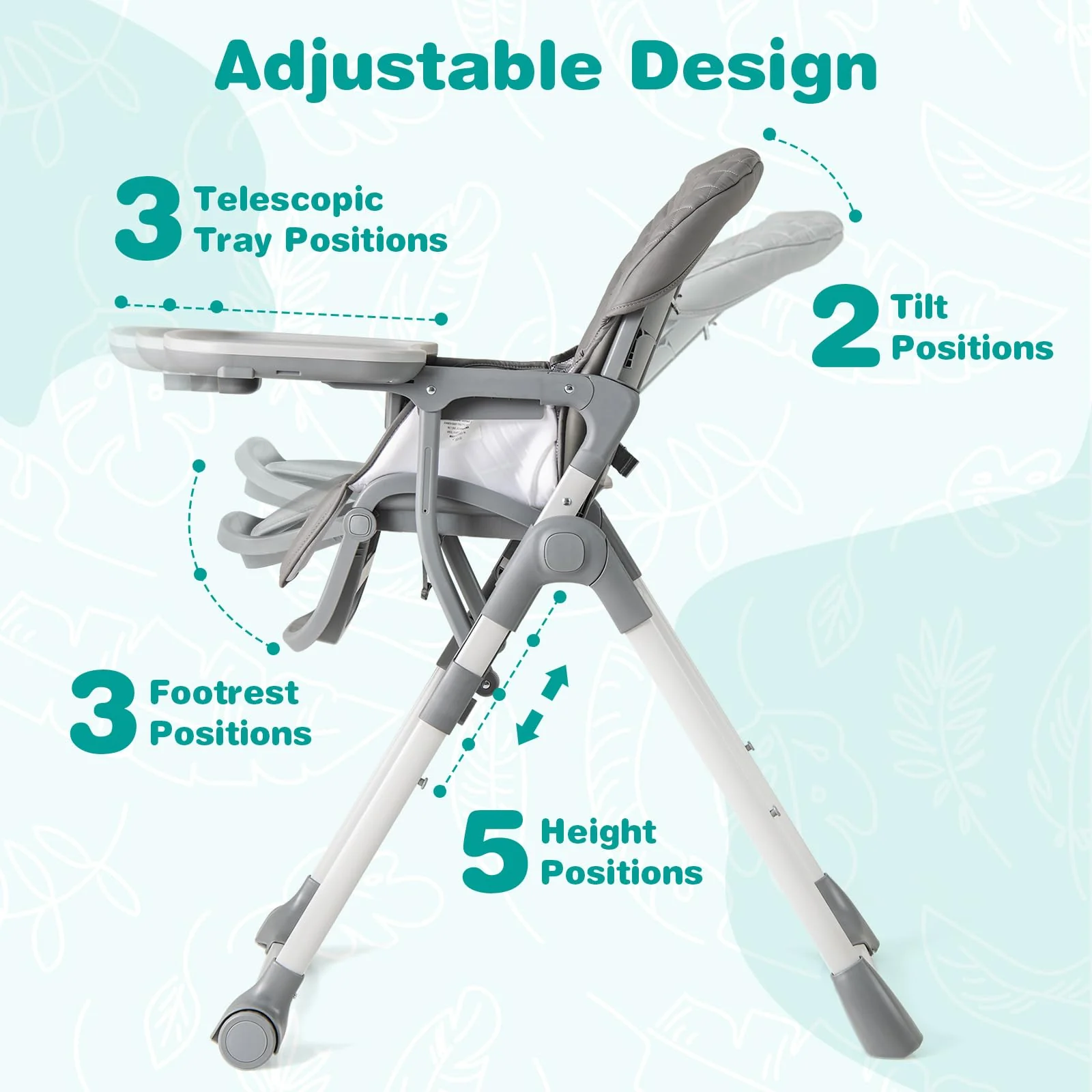 BABY JOY Foldable High Chair for Babies and Toddlers, Portable Adjustable Highchair with Footrest - Image 7