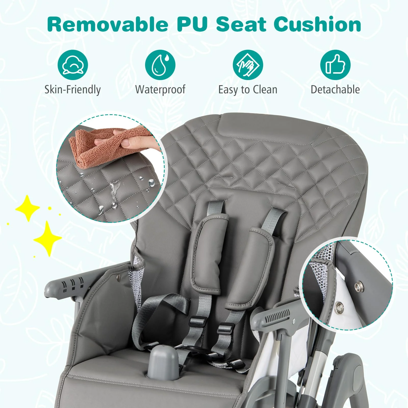 BABY JOY Foldable High Chair for Babies and Toddlers, Portable Adjustable Highchair with Footrest - Image 9