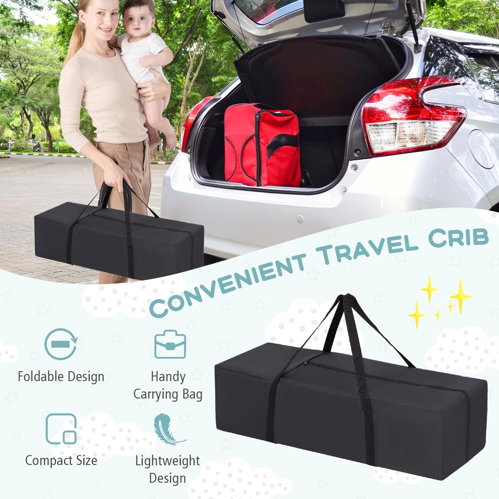 BABY JOY Foldable Portacot, 2-in-1 Baby Travel Cot with Safety Enclosure & Padded Mattress - Image 8