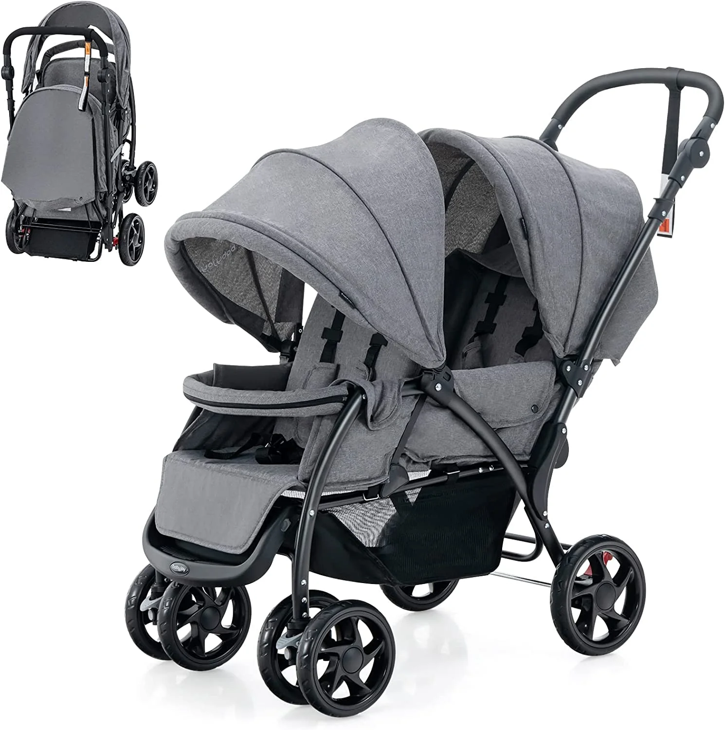 BABY JOY Foldable Tandem Stroller, Twin Pram - Image 9