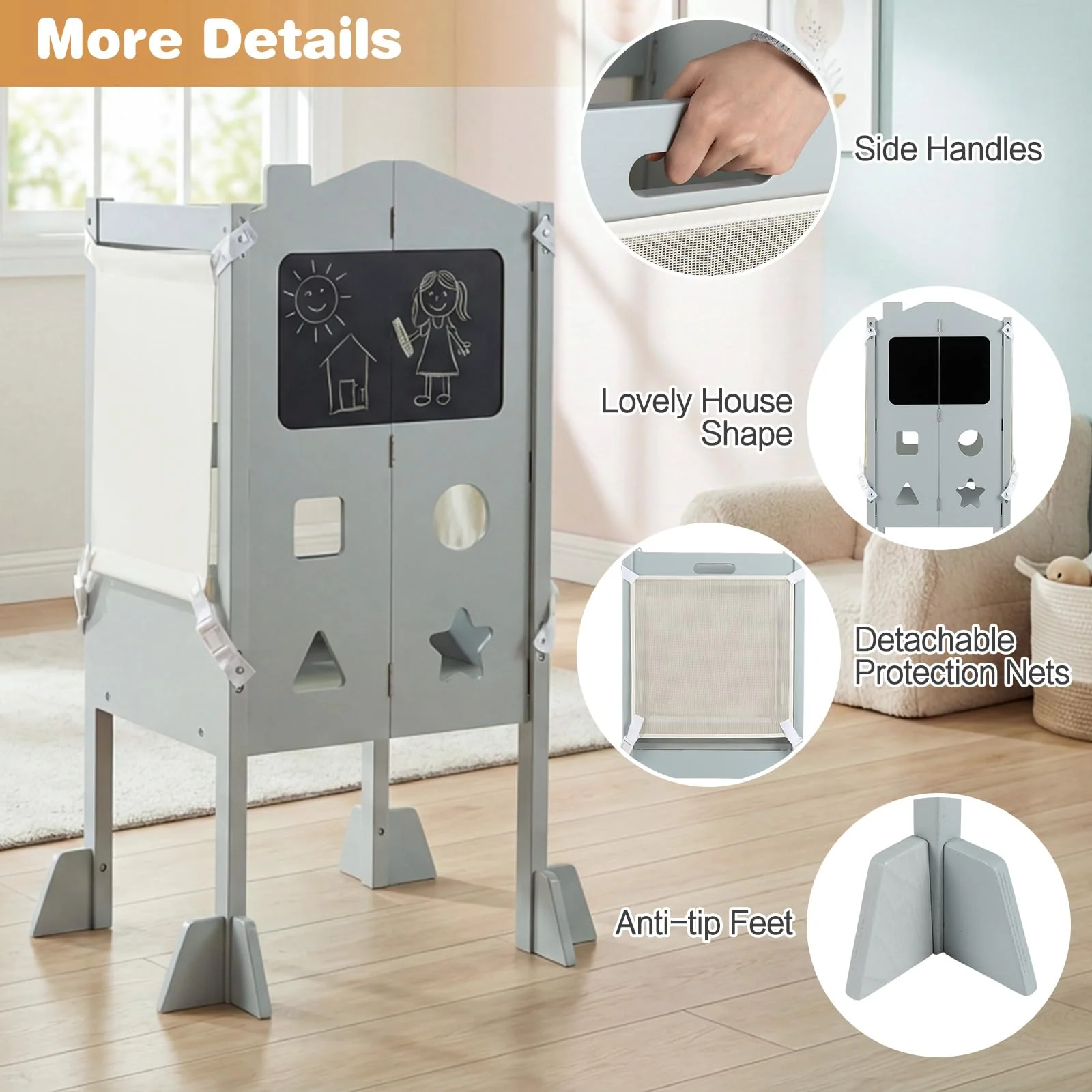 BABY JOY Foldable Toddler Tower with 3 Using Modes Step Stool Standing Kitchen Tower - Image 10