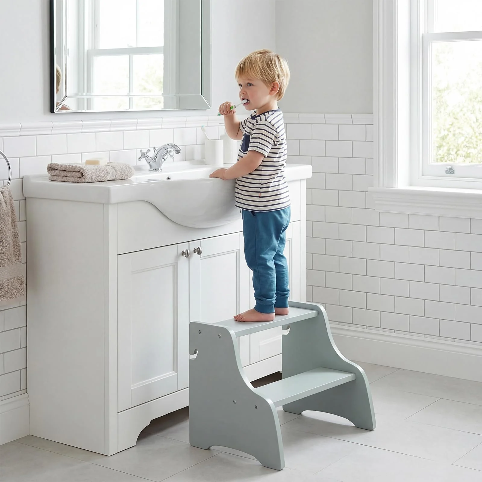 BABY JOY Foldable Toddler Tower with 3 Using Modes Step Stool Standing Kitchen Tower - Image 3