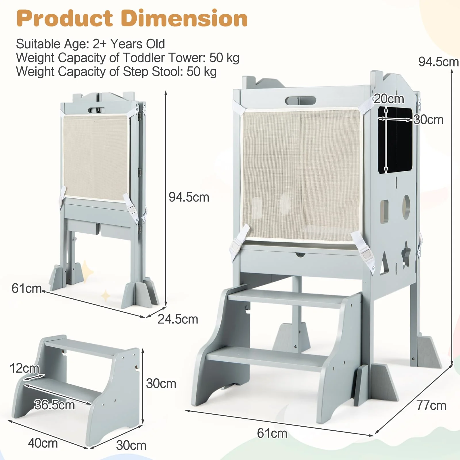 BABY JOY Foldable Toddler Tower with 3 Using Modes Step Stool Standing Kitchen Tower - Image 6