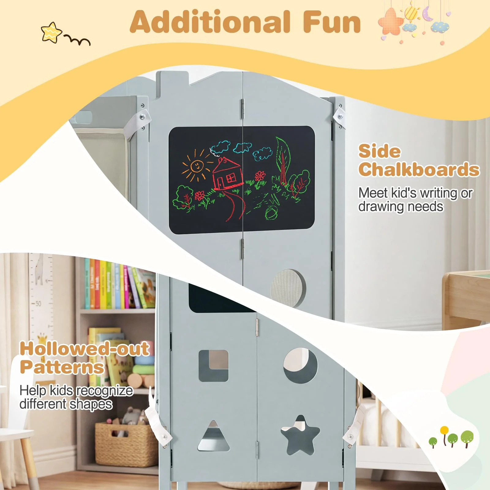 BABY JOY Foldable Toddler Tower with 3 Using Modes Step Stool Standing Kitchen Tower - Image 8