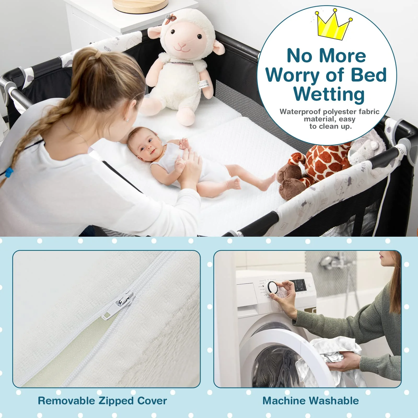 BABY JOY Folding Baby Cot Mattresses, 97 x 68 x 5cm Dual-Sided Foam Crib Mattresses w/Carrying Bag & Removable Zippered Cover - Image 5