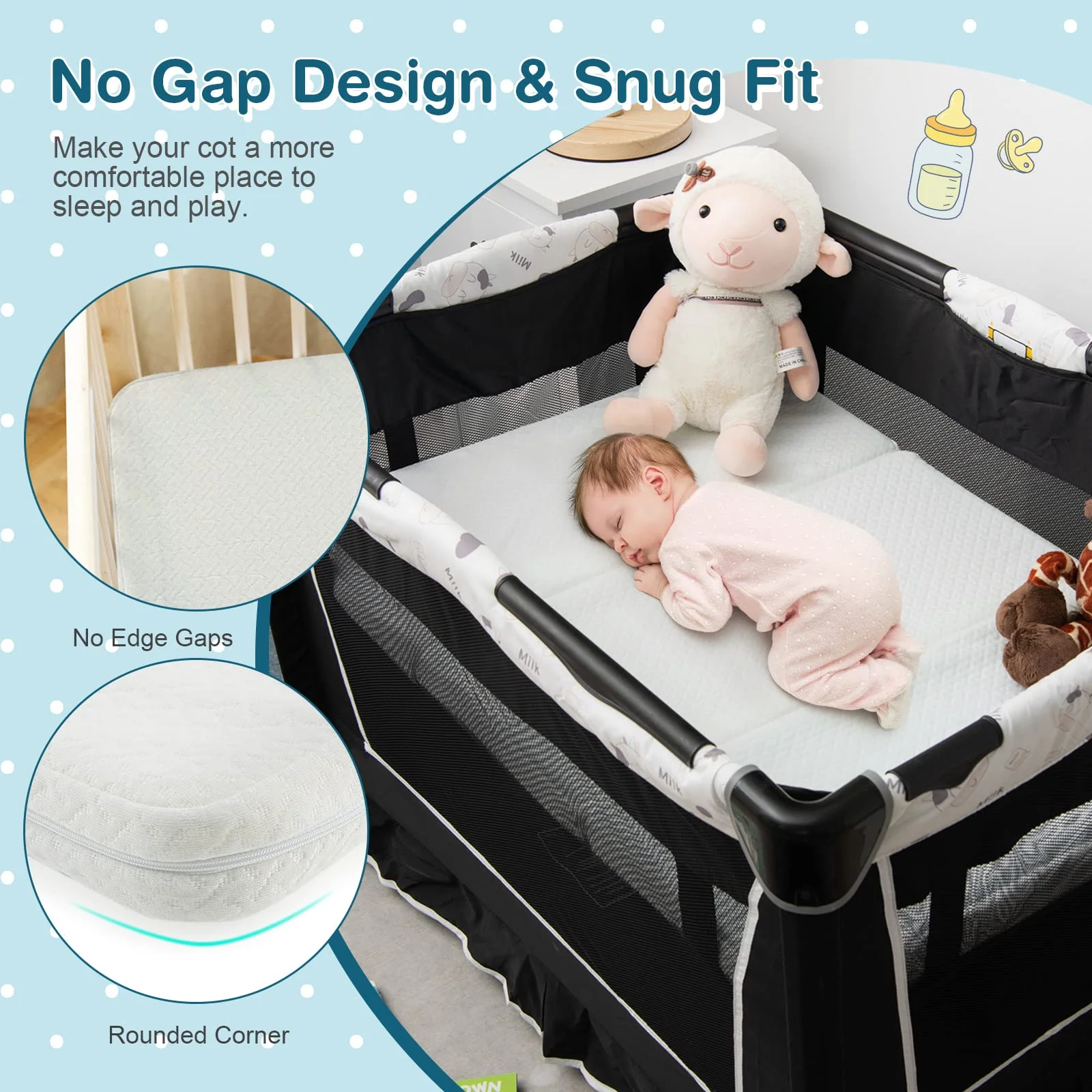 BABY JOY Folding Baby Cot Mattresses, 97 x 68 x 5cm Dual-Sided Foam Crib Mattresses w/Carrying Bag & Removable Zippered Cover - Image 6