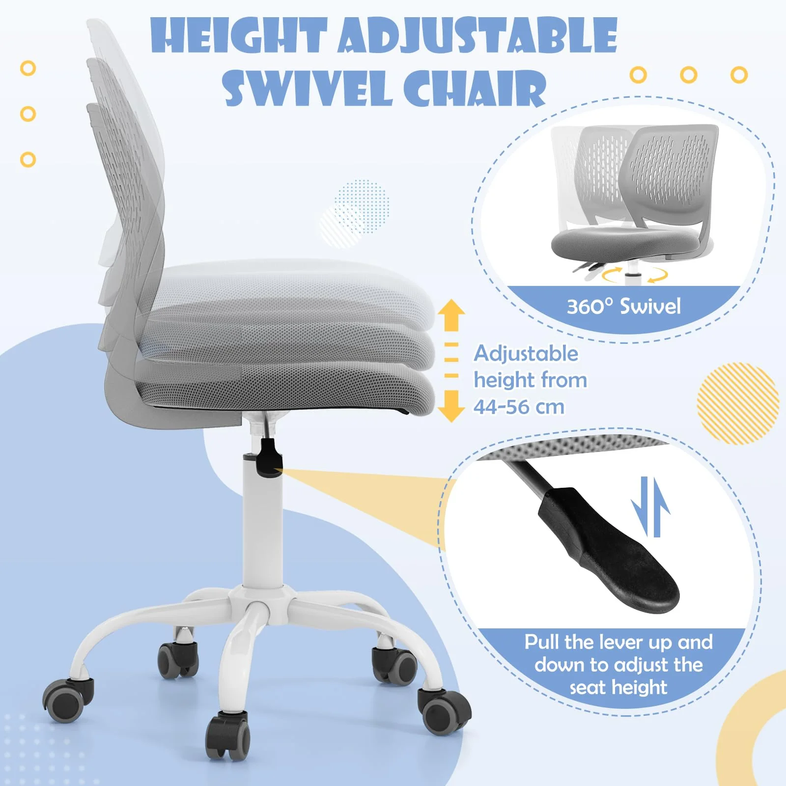 BABY JOY Height-Adjustable Ergonomic Kids Desk Chair, Kids Mesh Computer Chair - Image 4