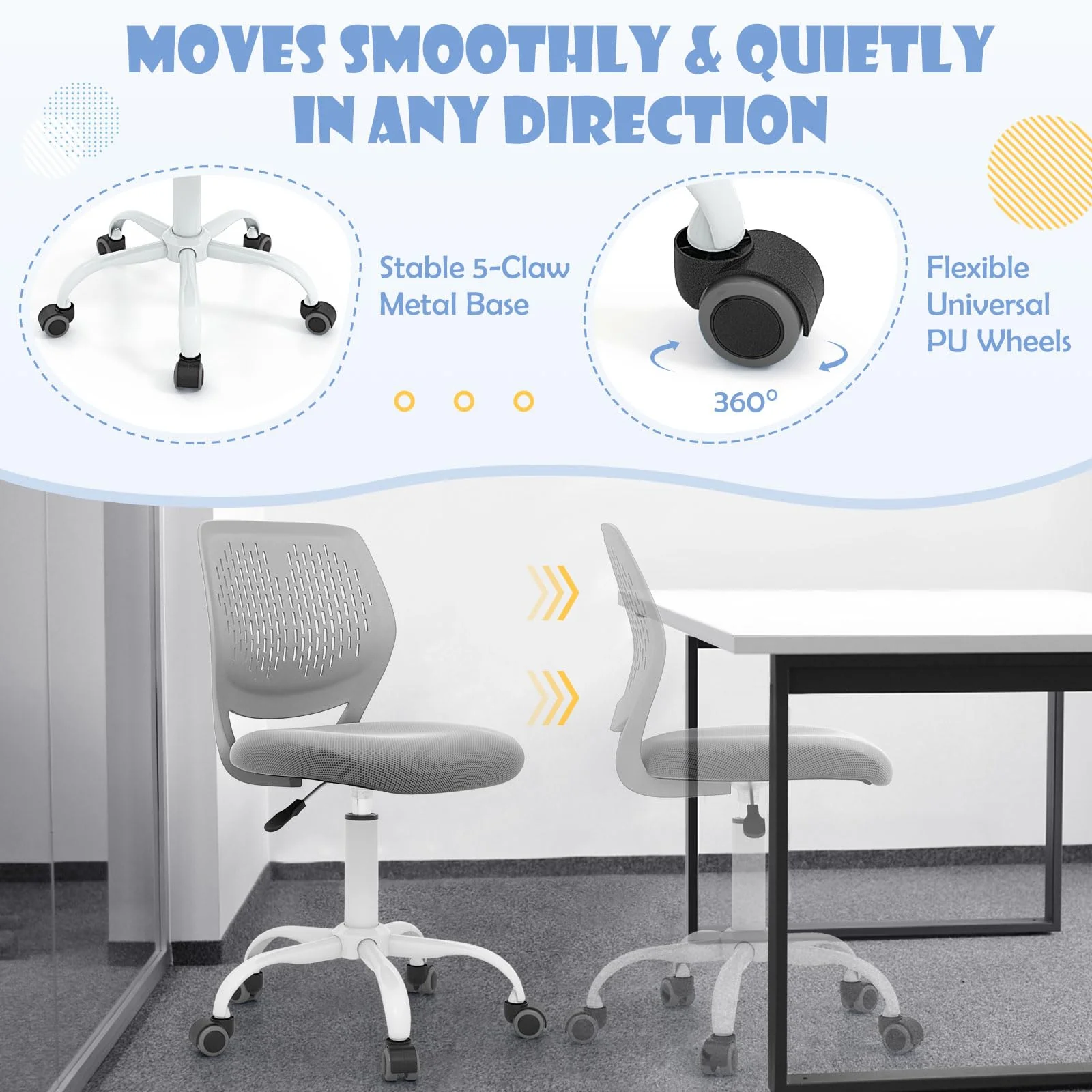 BABY JOY Height-Adjustable Ergonomic Kids Desk Chair, Kids Mesh Computer Chair - Image 5