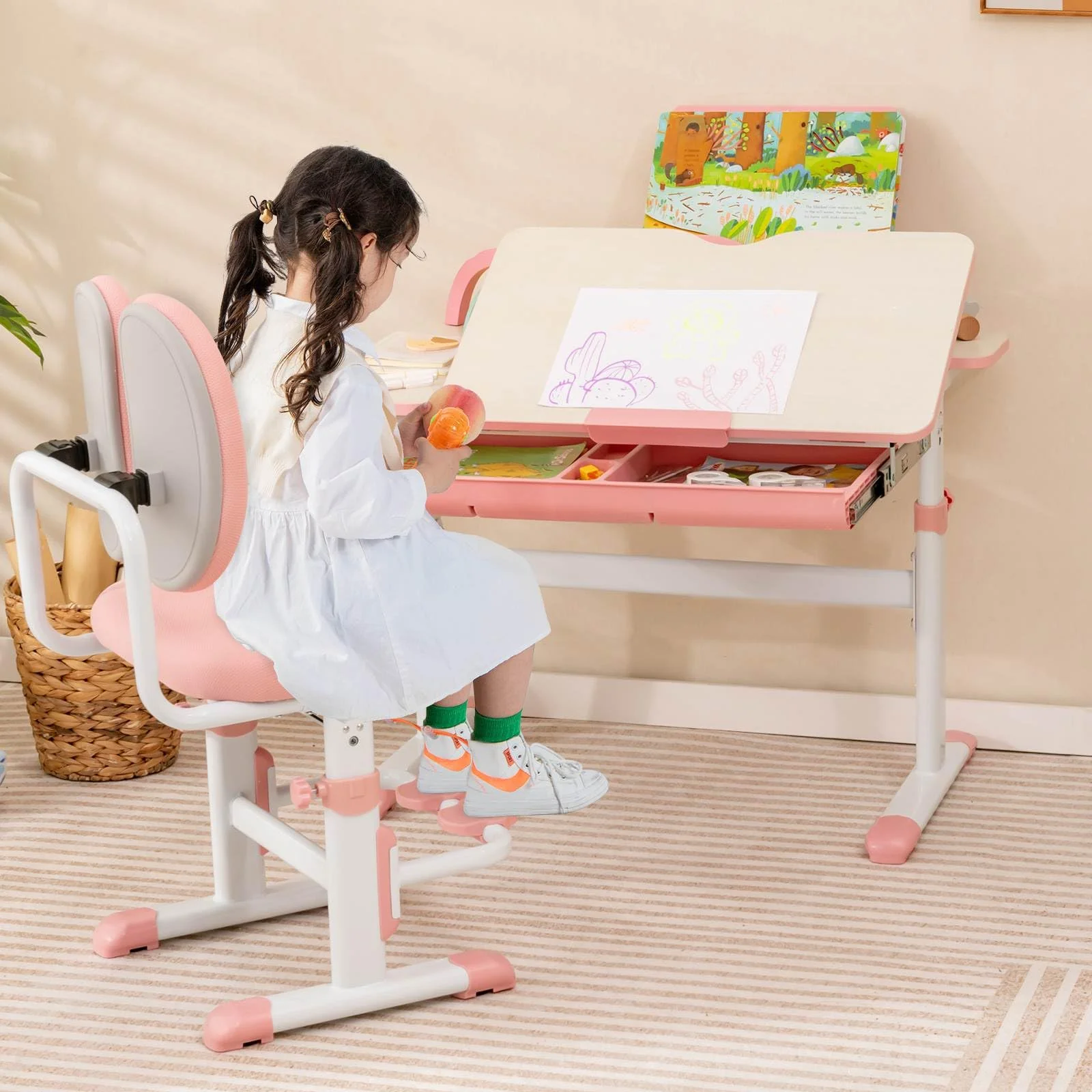 BABY JOY Height-Adjustable Kids Desk Chair, Ergonomic Children Study Chair - Image 2