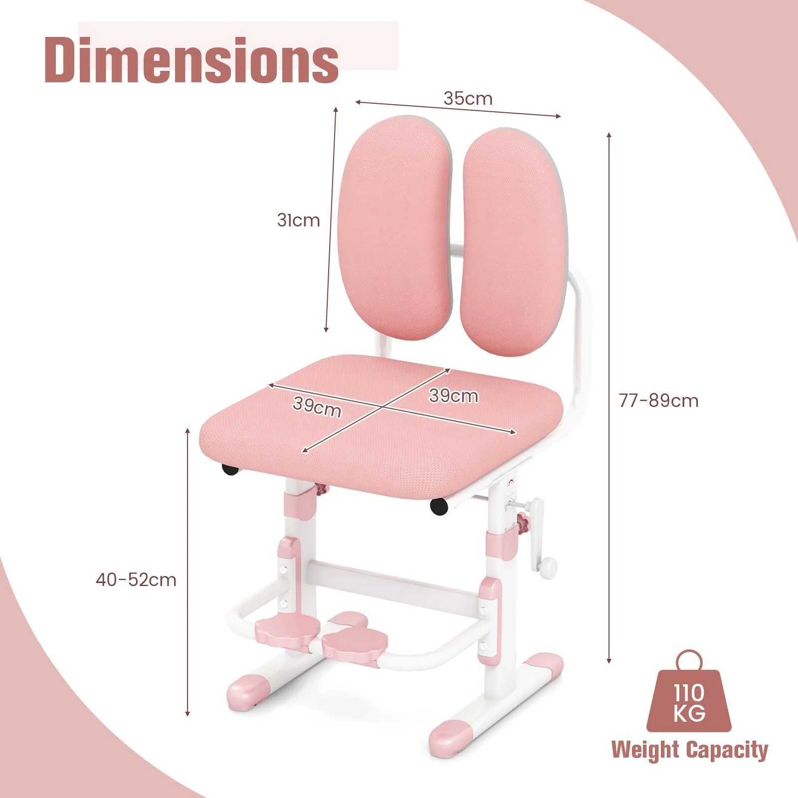 BABY JOY Height-Adjustable Kids Desk Chair, Ergonomic Children Study Chair - Image 3
