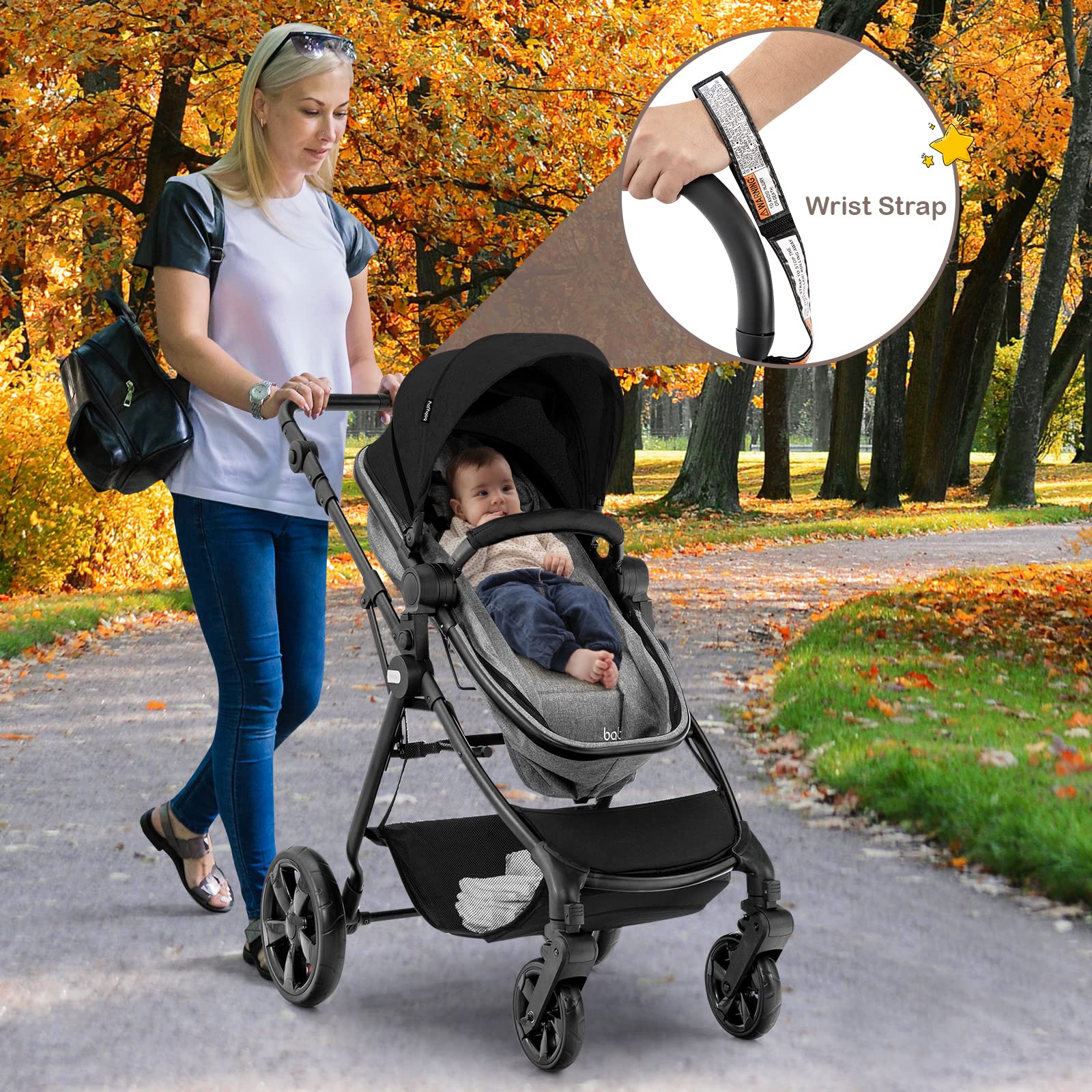 BABY JOY 2 in 1 High Landscape Baby Stroller, Convertible Baby Pram Jogger - Image 2