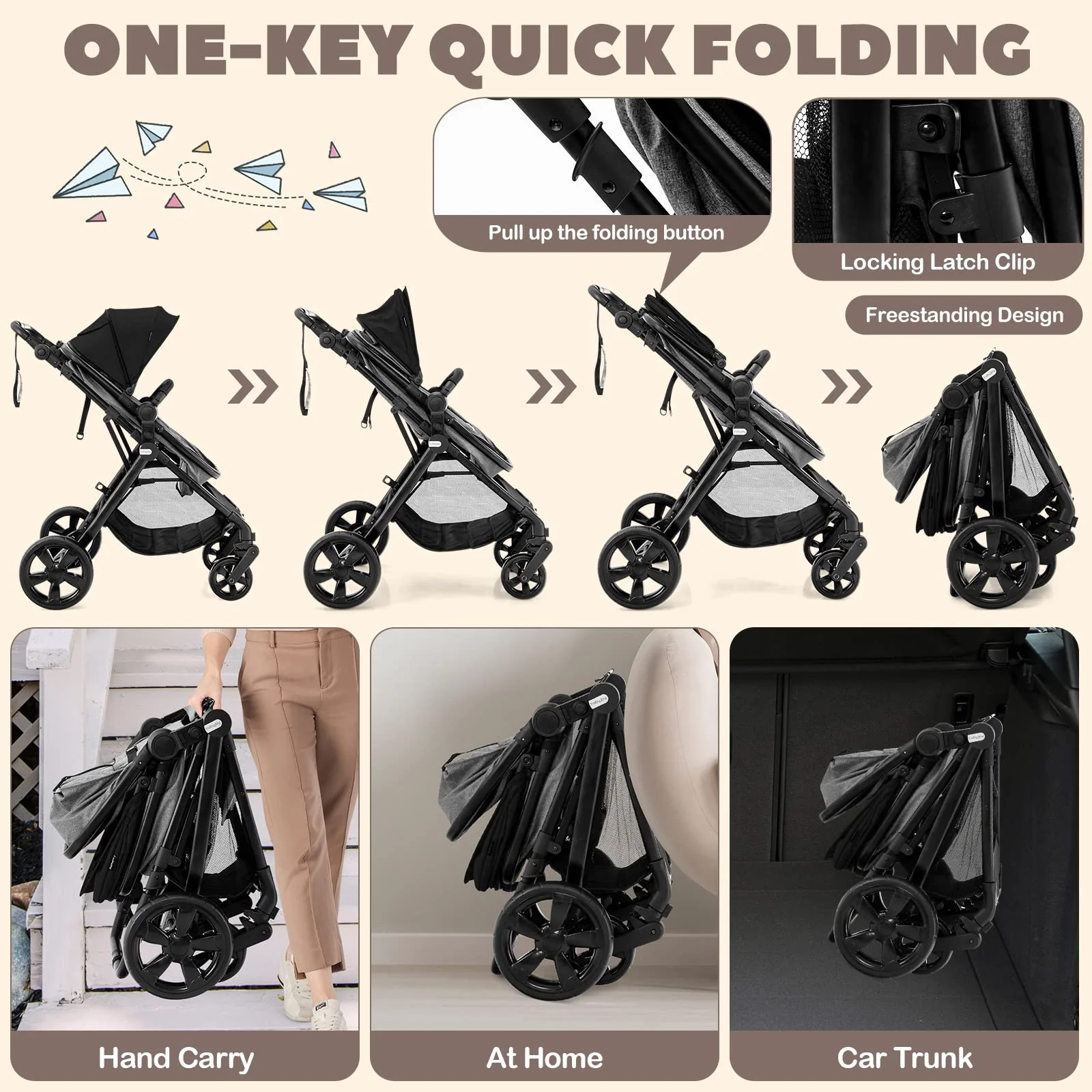 BABY JOY 2 in 1 High Landscape Baby Stroller, Convertible Baby Pram Jogger - Image 5