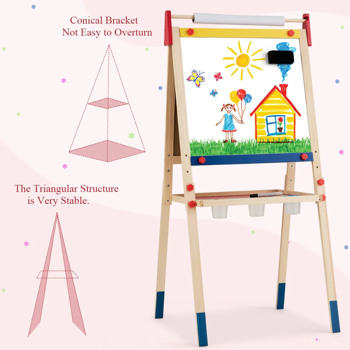BABY JOY Kids Art Easel, 3 in 1 Double Sided Adjustable Chalkboard & Whiteboard - Image 4