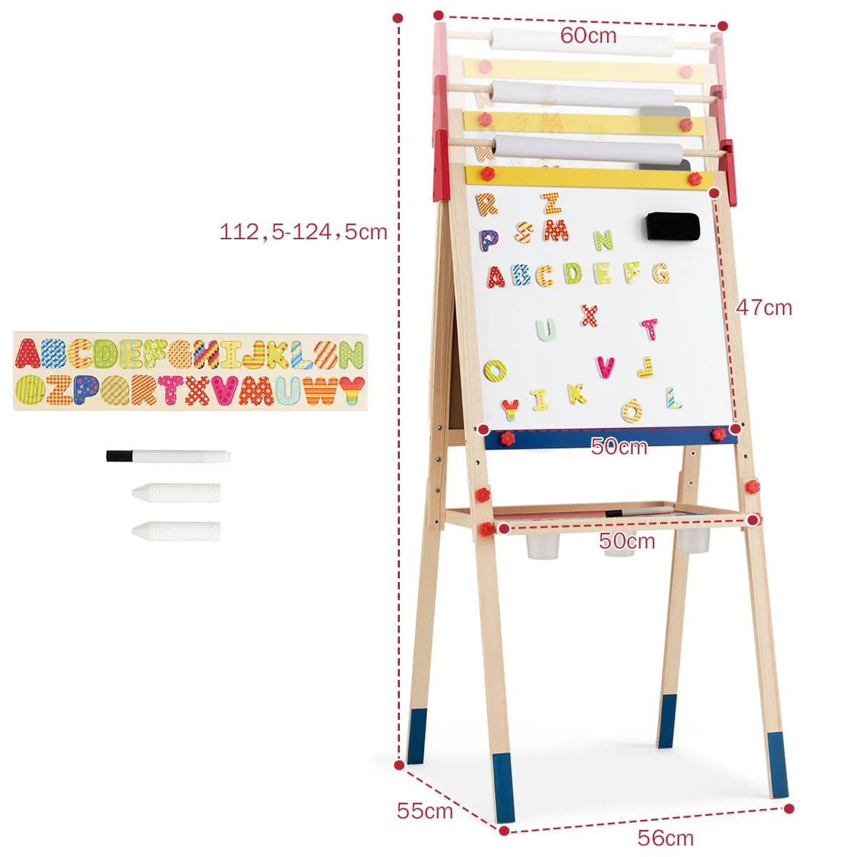 BABY JOY Kids Art Easel, 3 in 1 Double Sided Adjustable Chalkboard & Whiteboard - Image 6