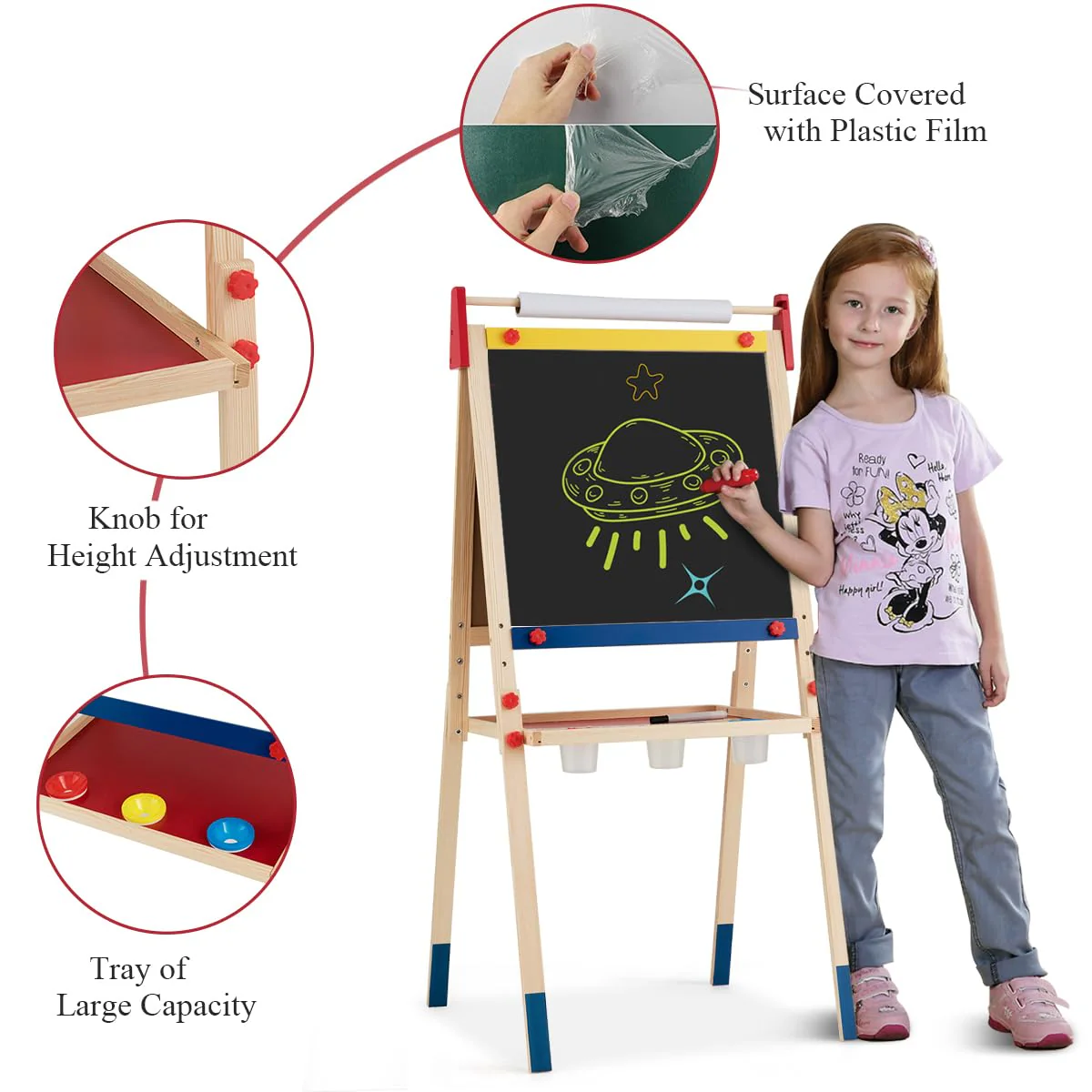 BABY JOY Kids Art Easel, 3 in 1 Double Sided Adjustable Chalkboard & Whiteboard - Image 7