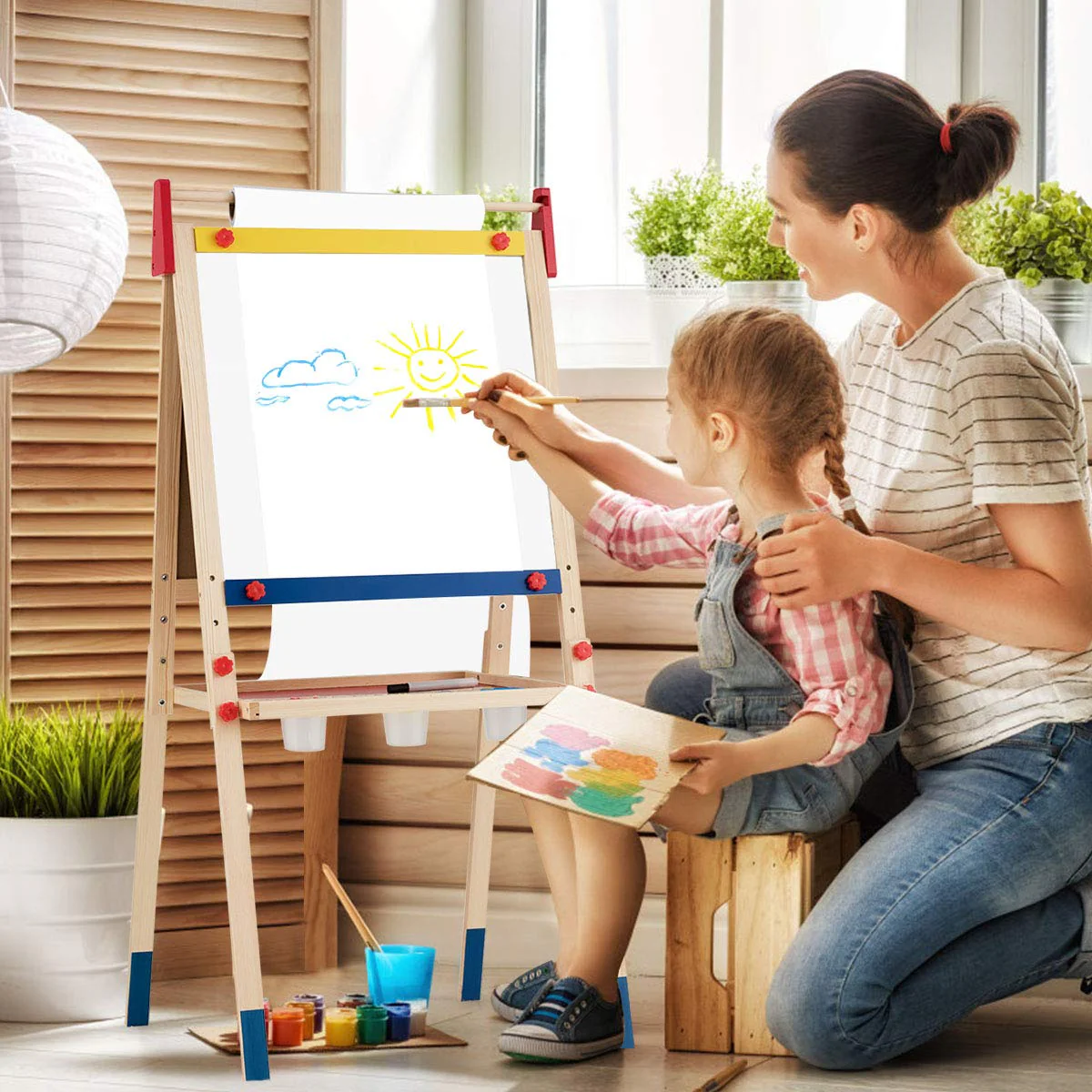 BABY JOY Kids Art Easel, 3 in 1 Double Sided Adjustable Chalkboard & Whiteboard - Image 8