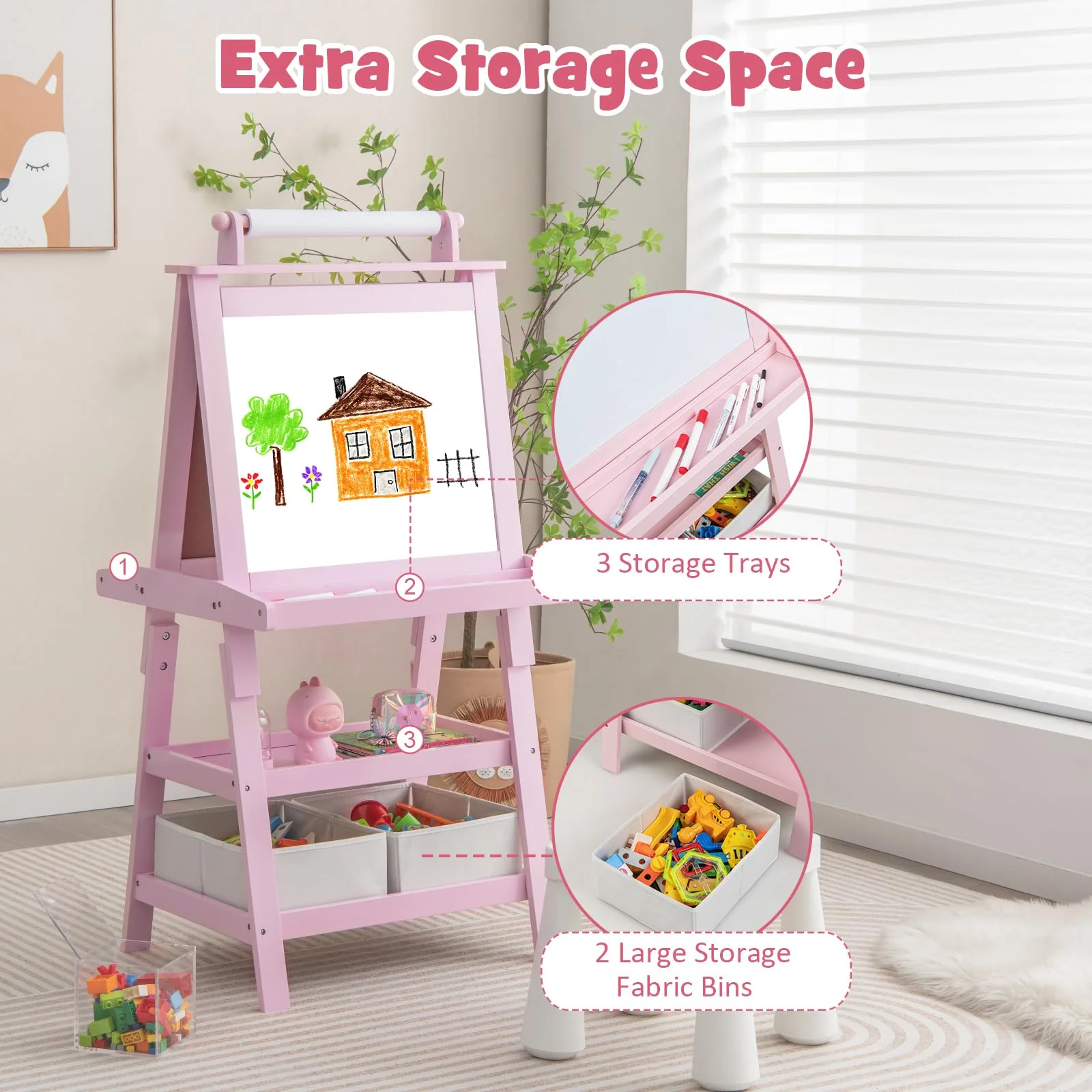 BABY JOY Kids Art Easel, 3 in 1 Double-Sided Standing Easel for Toddlers - Image 6