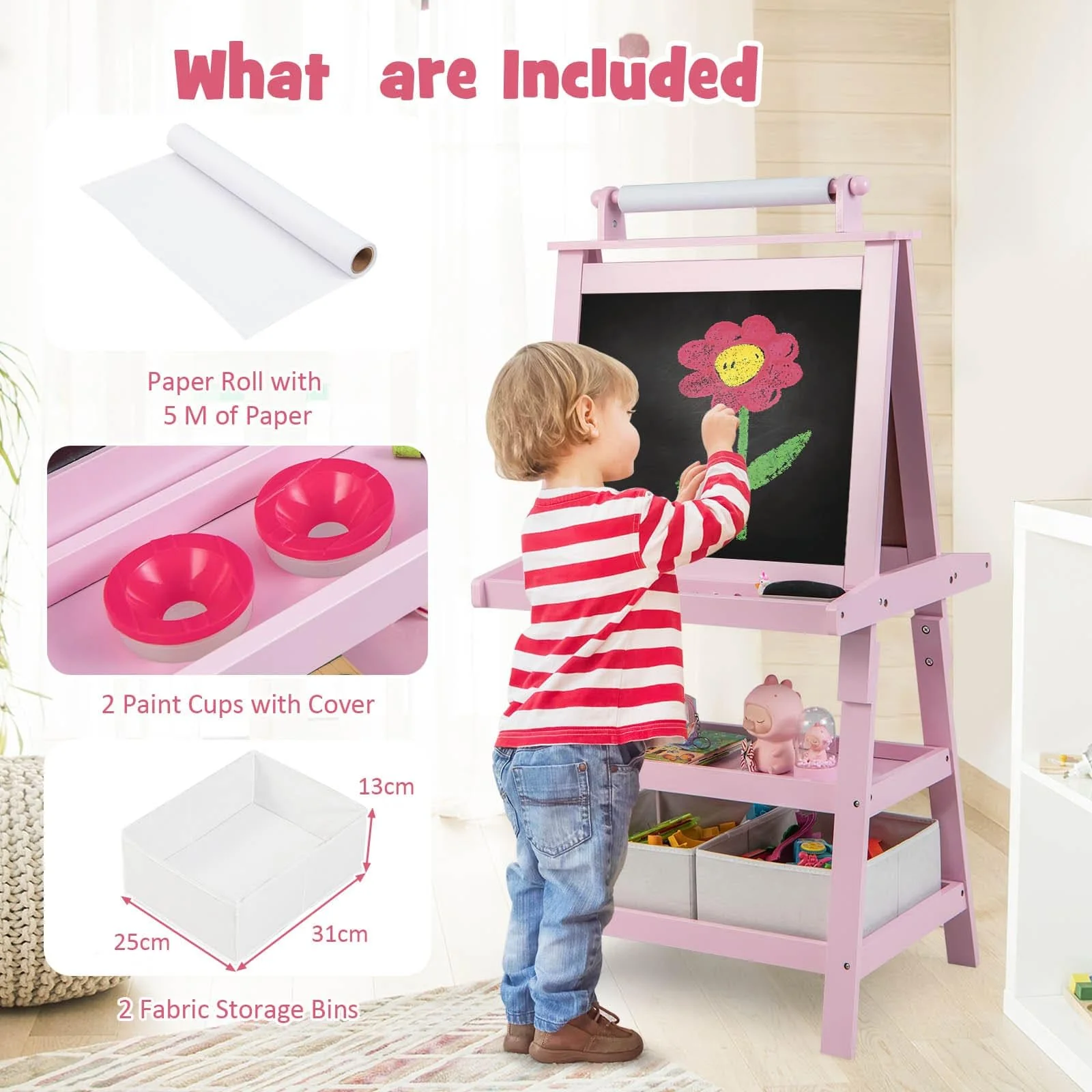 BABY JOY Kids Art Easel, 3 in 1 Double-Sided Standing Easel for Toddlers - Image 8