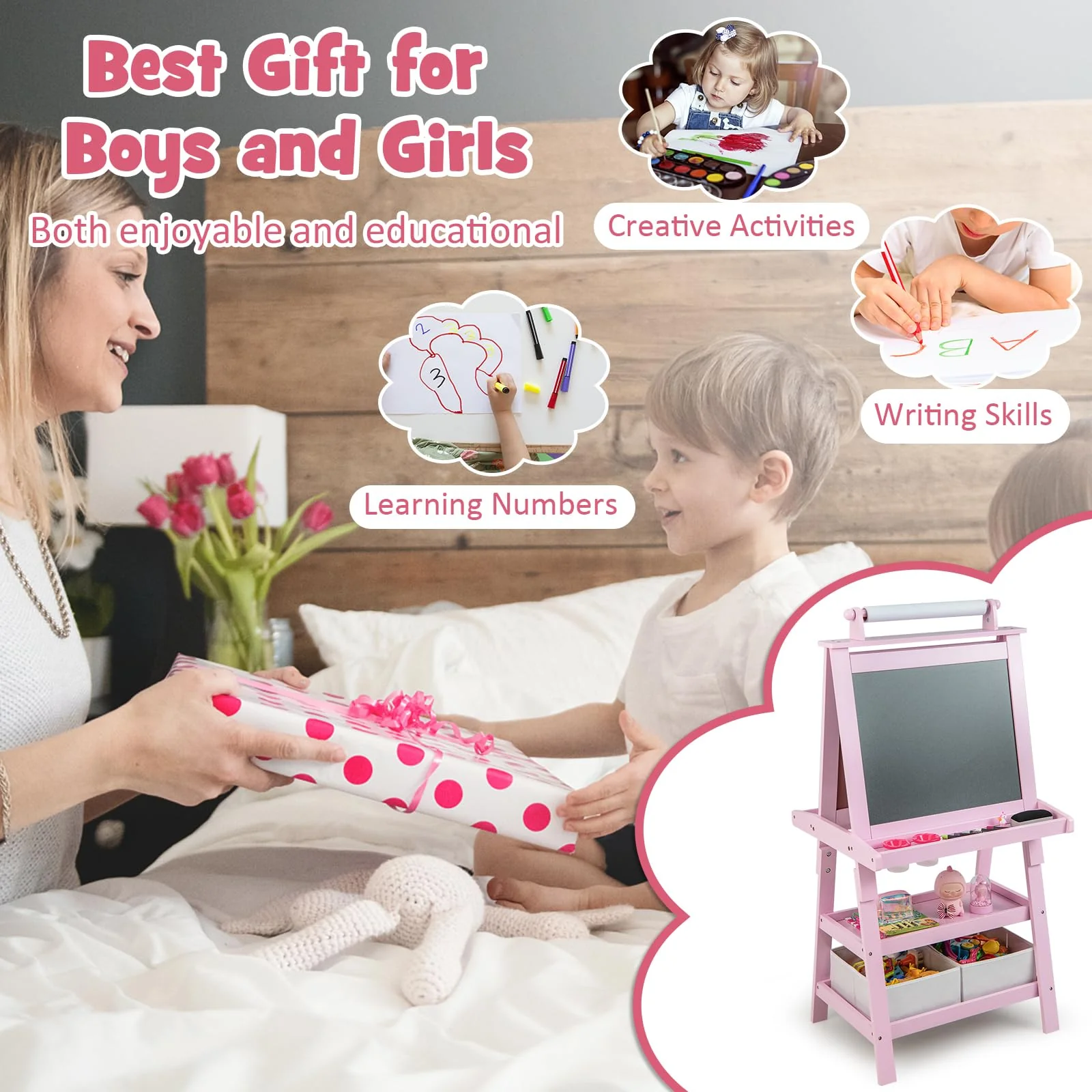 BABY JOY Kids Art Easel, 3 in 1 Double-Sided Standing Easel for Toddlers - Image 9