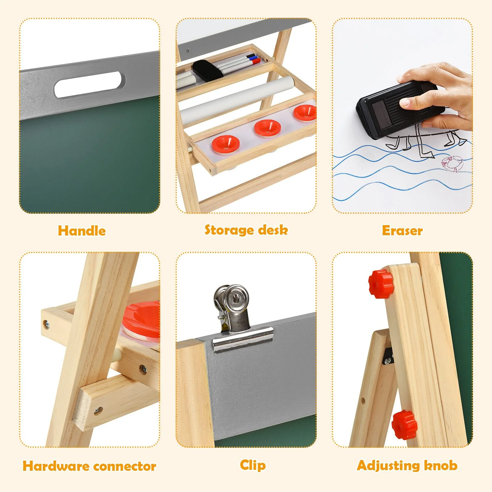 BABY JOY Kids Art Easel, 3-in-1 Wooden Toddler Easel w/Paper Roll, Storage Tray, Eraser - Image 8