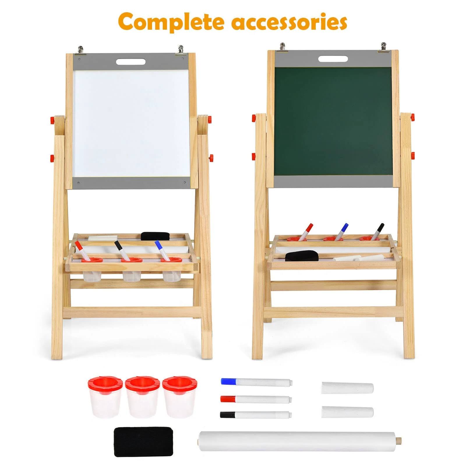 BABY JOY Kids Art Easel, 3-in-1 Wooden Toddler Easel w/Paper Roll, Storage Tray, Eraser - Image 9