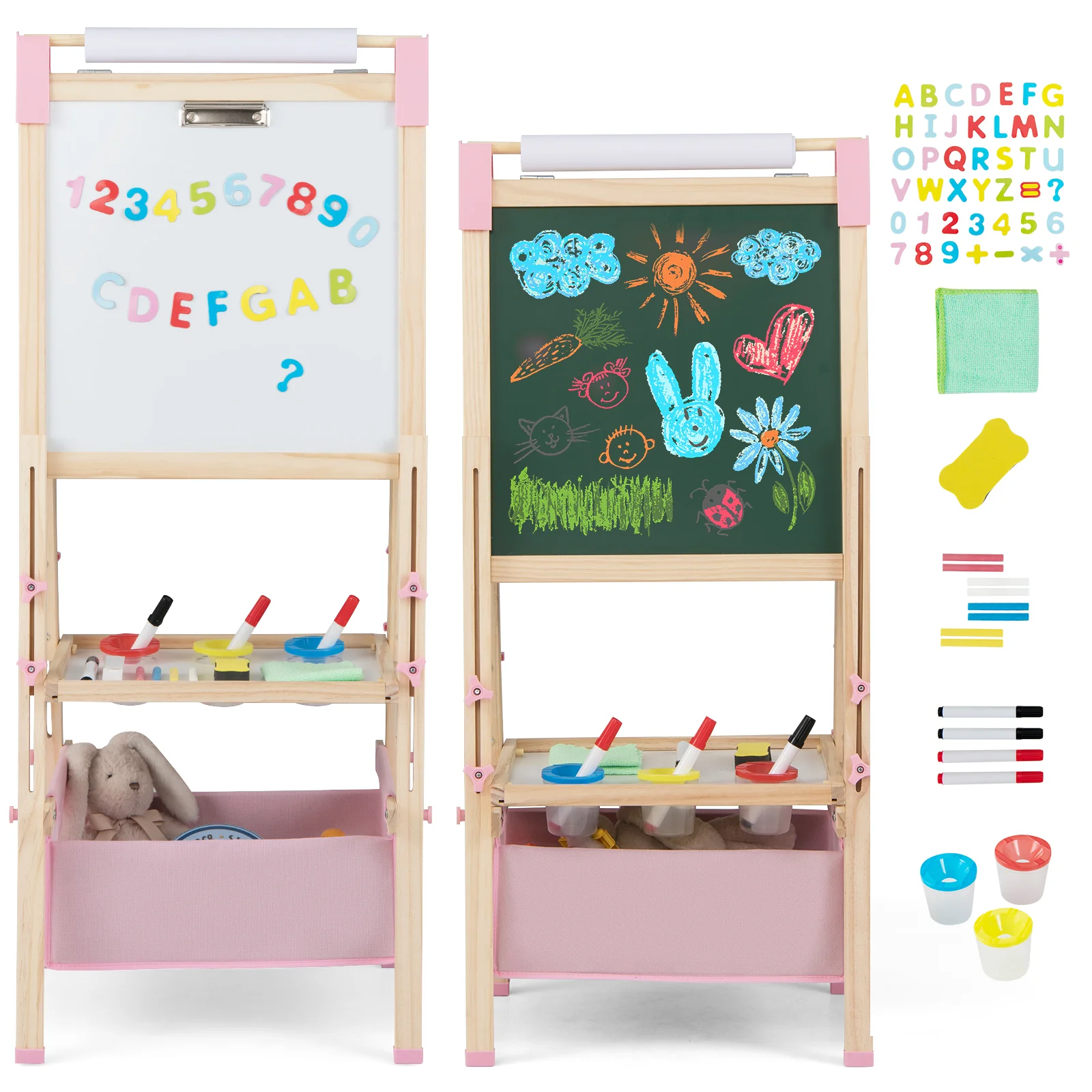 BABY JOY Kids Art Easel, Adjustable Height Double Sided Easel w/Chalkboard & Whiteboard - Image 10