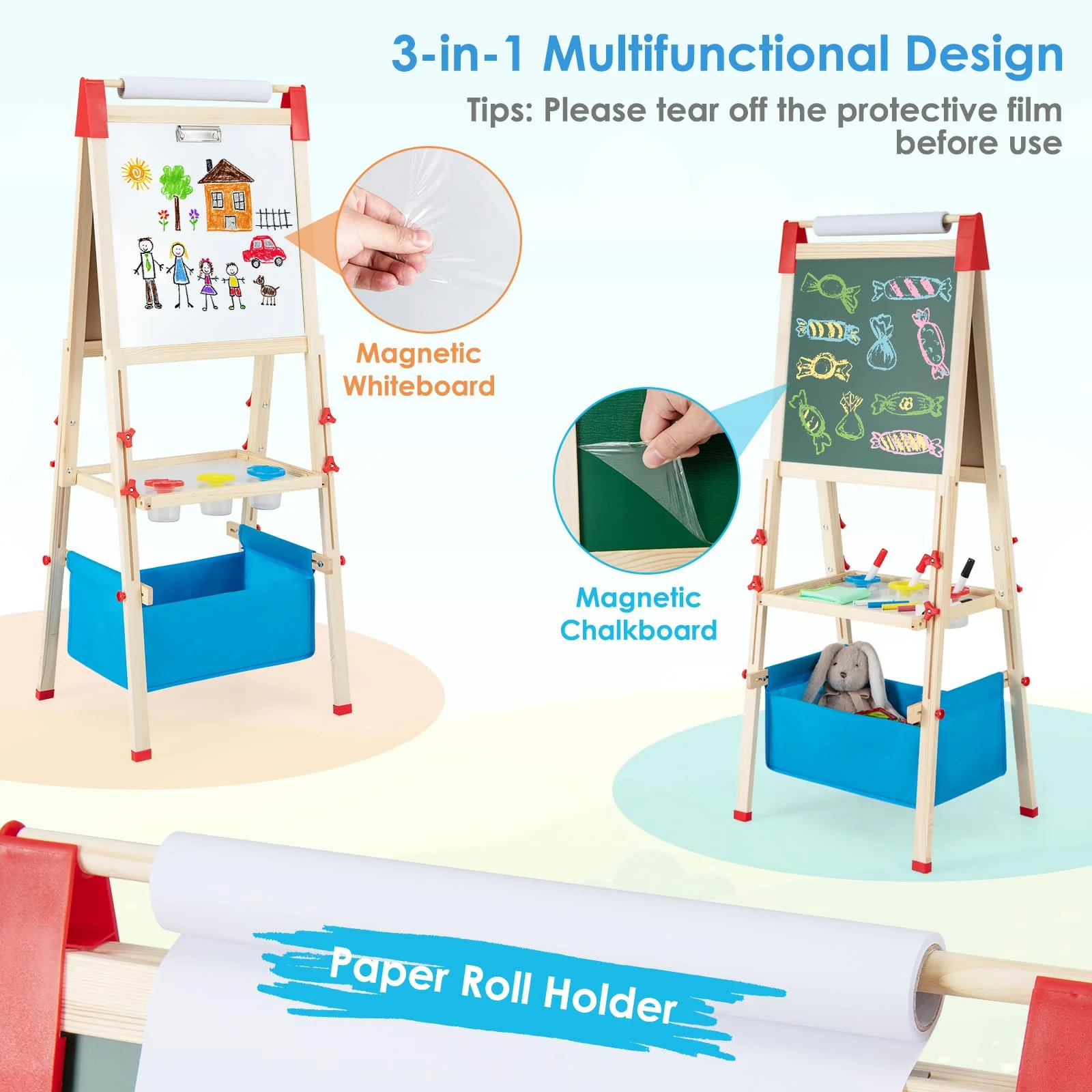 BABY JOY Kids Art Easel, Adjustable Height Double Sided Easel w/Chalkboard & Whiteboard - Image 3
