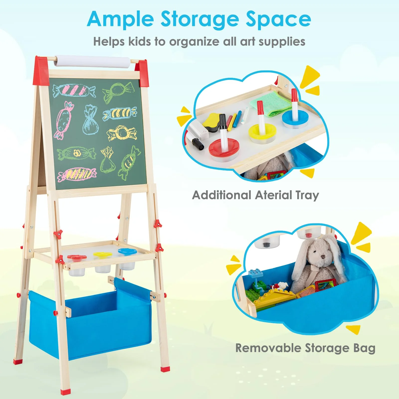 BABY JOY Kids Art Easel, Adjustable Height Double Sided Easel w/Chalkboard & Whiteboard - Image 5