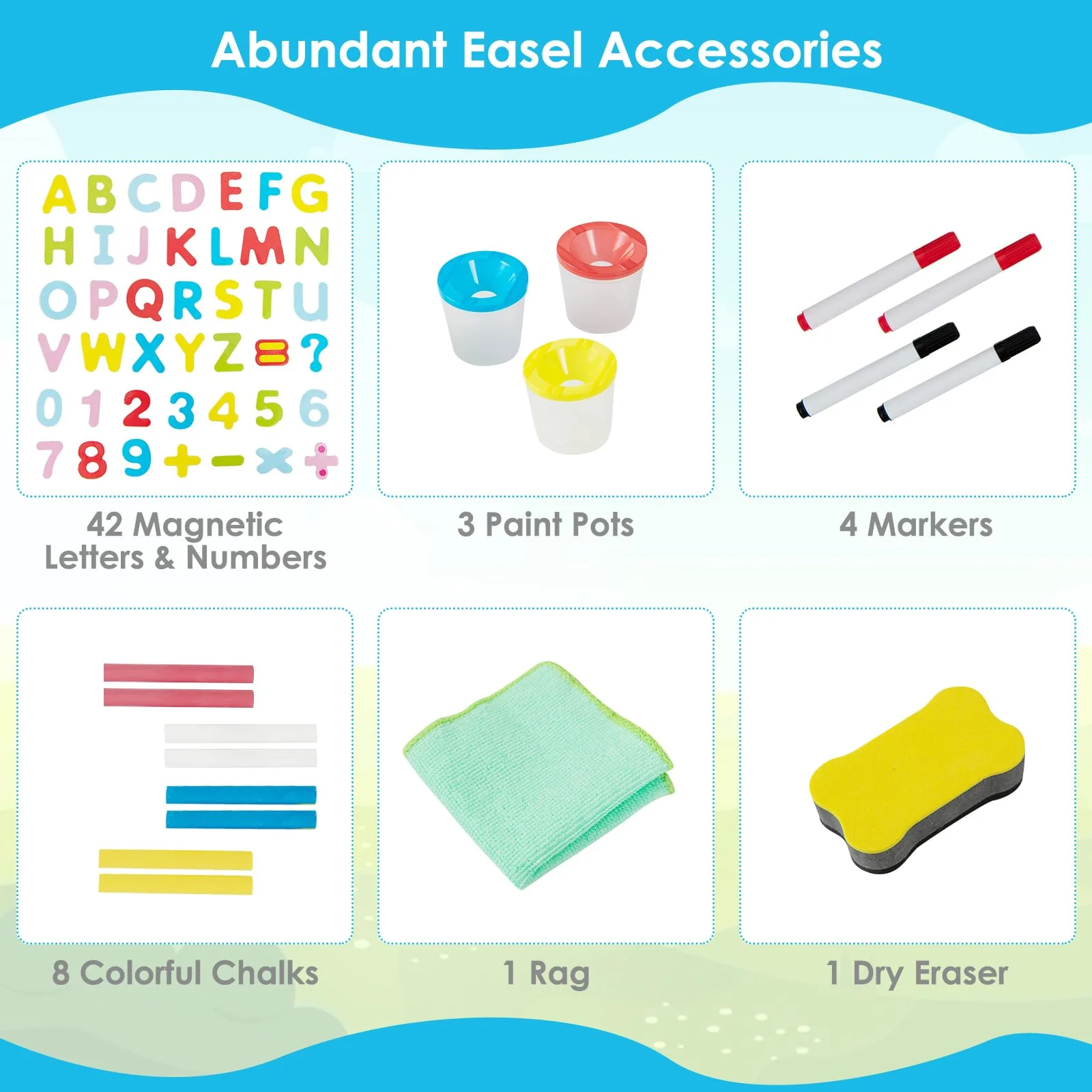 BABY JOY Kids Art Easel, Adjustable Height Double Sided Easel w/Chalkboard & Whiteboard - Image 6