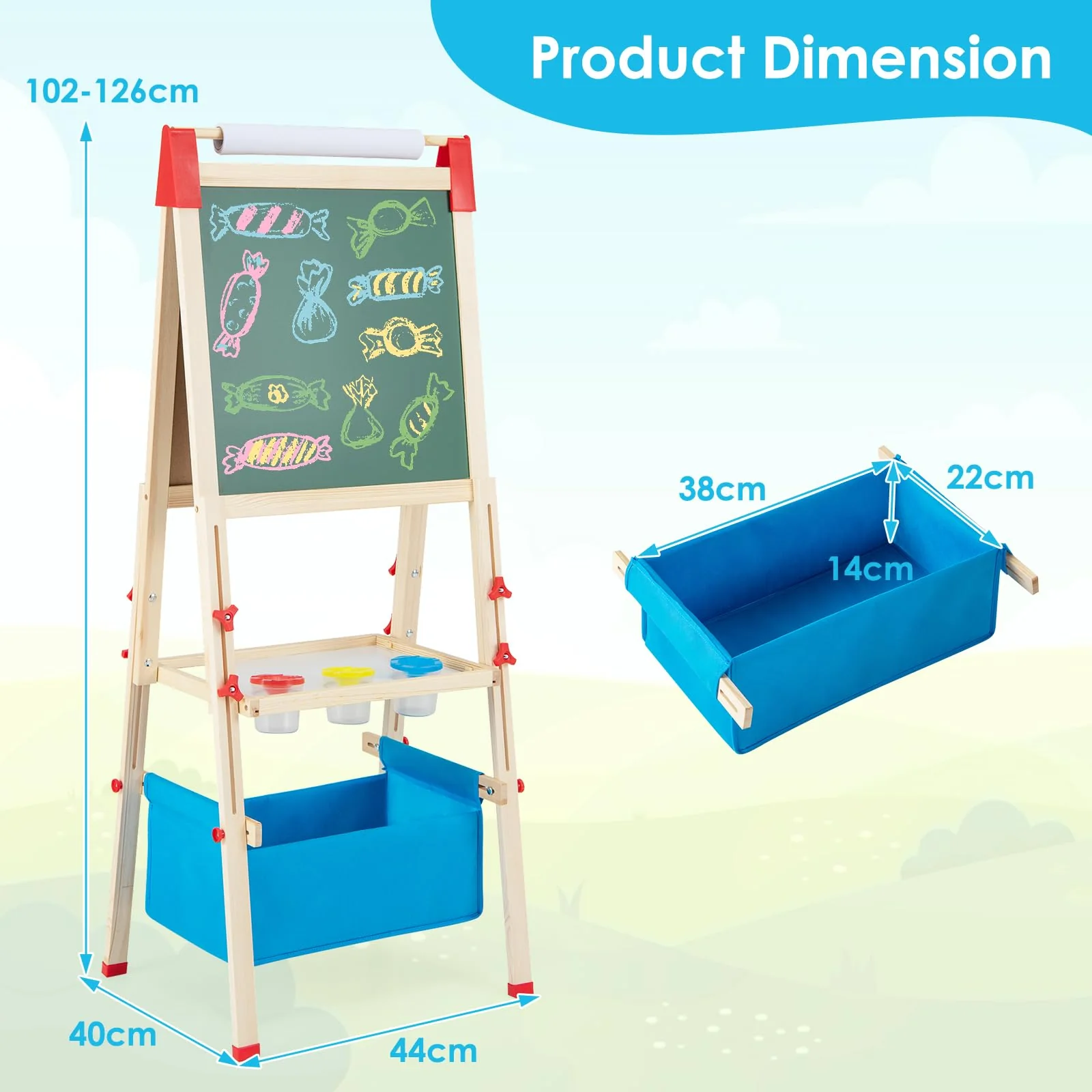 BABY JOY Kids Art Easel, Adjustable Height Double Sided Easel w/Chalkboard & Whiteboard - Image 7